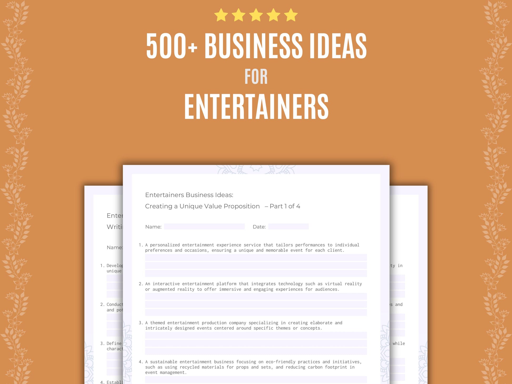 Entertainers Business Worksheets