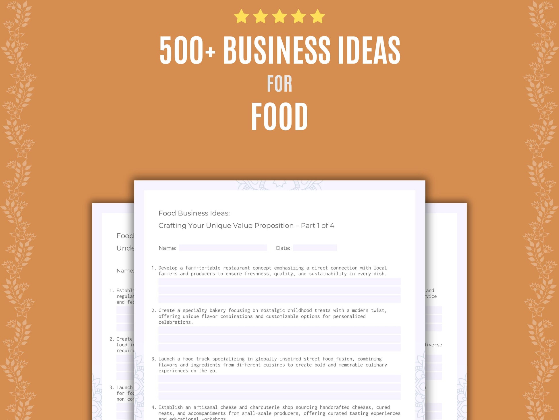 Food Business Ideas Worksheets
