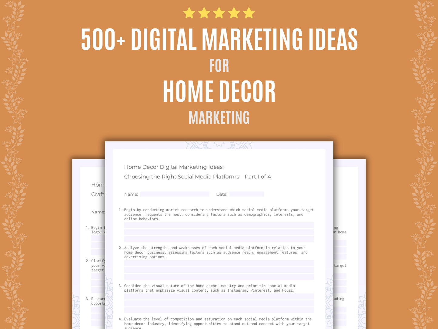 Home Decor Digital Marketing Ideas Worksheets