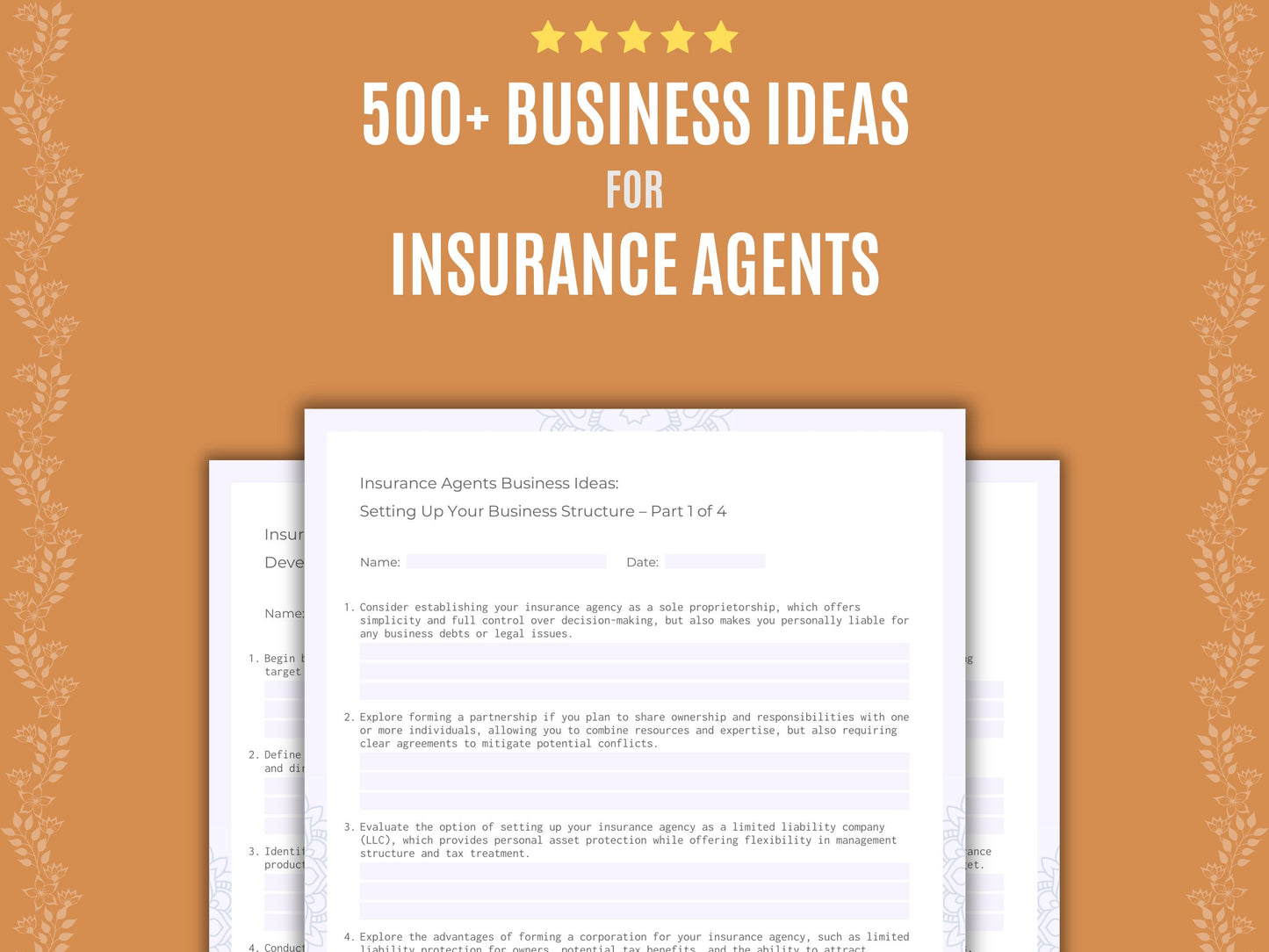 Insurance Agents Business Ideas Worksheets