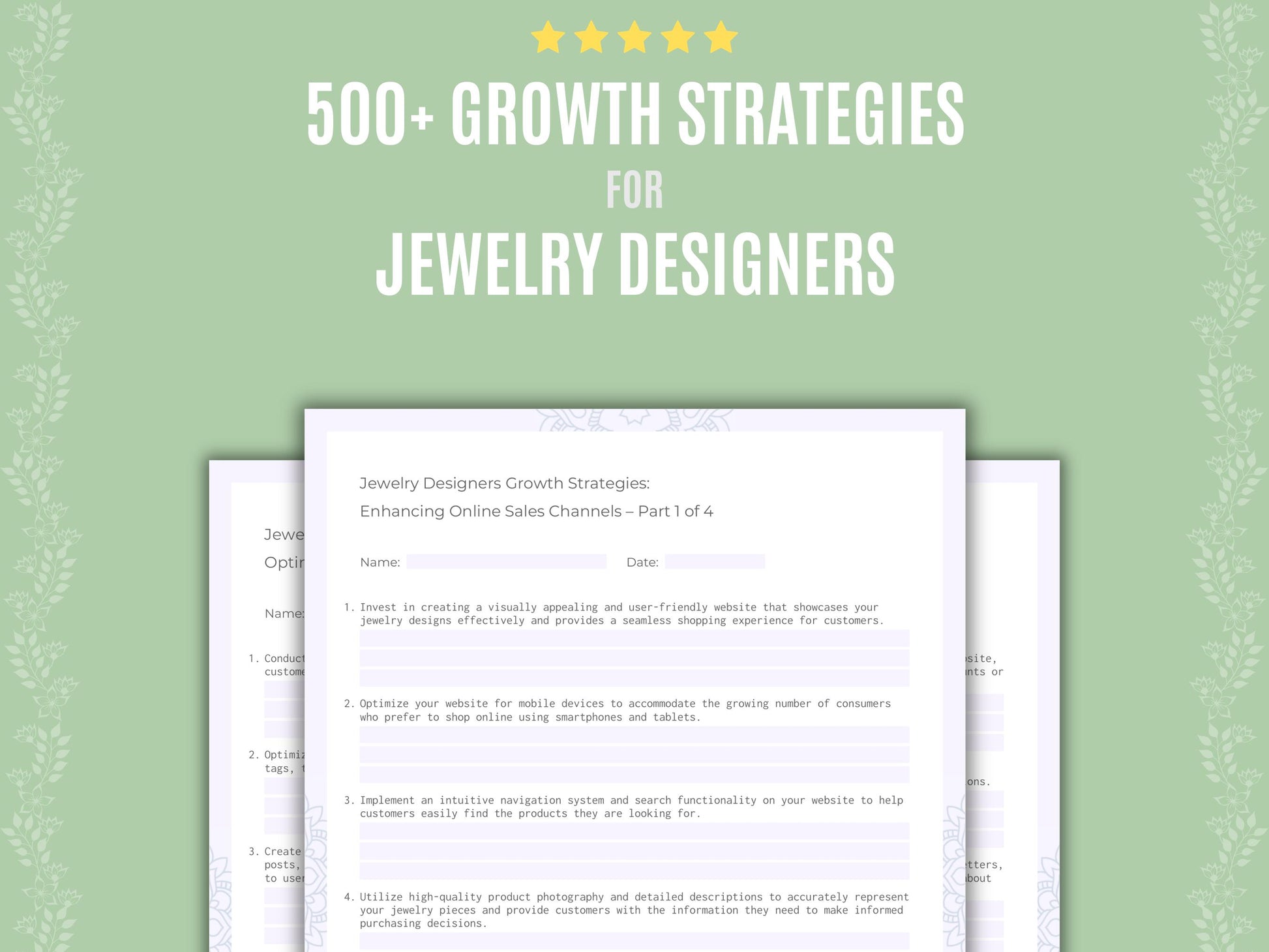 Jewelry Designers Growth Strategies Worksheets