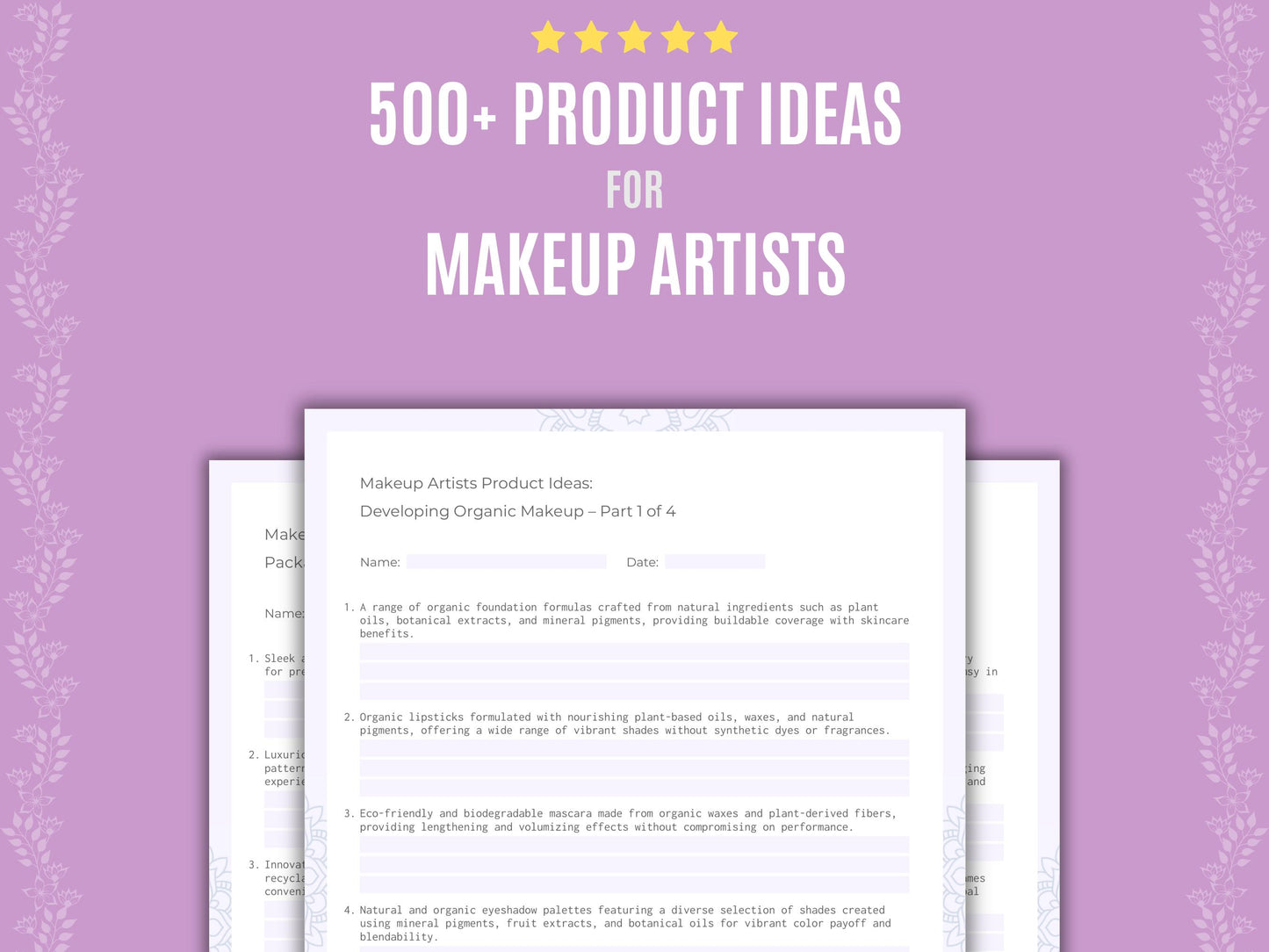 Makeup Artists Product Ideas Worksheets