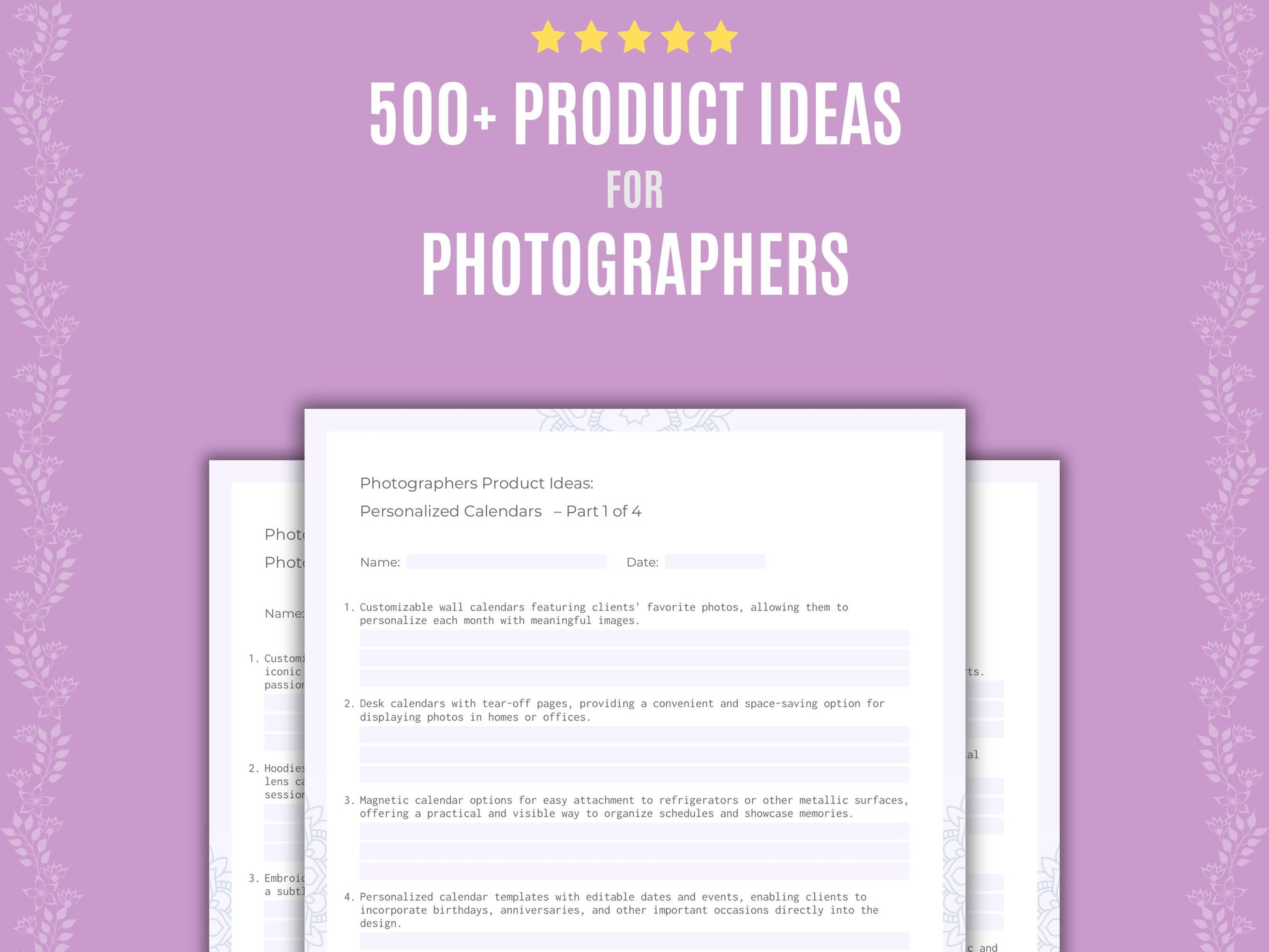 Photographers Product Ideas Workbook