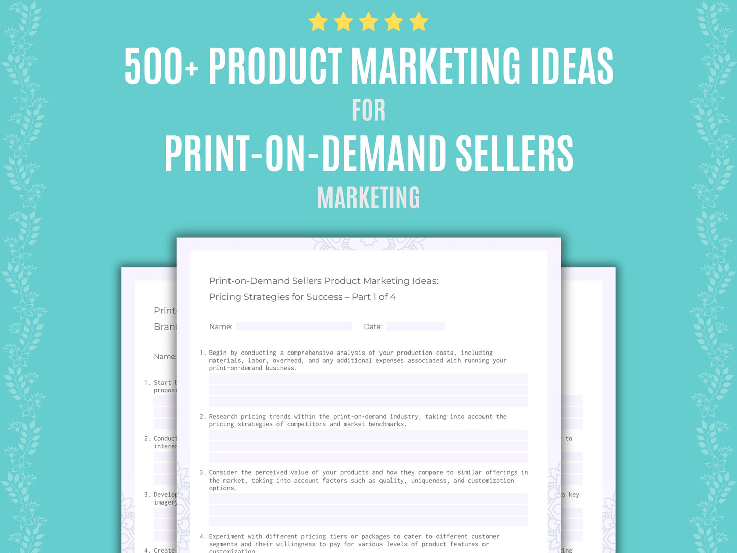 Print-on-Demand Sellers Product Marketing Ideas Worksheets