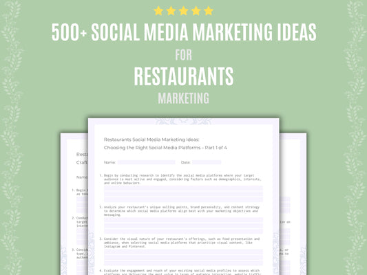 Restaurants Social Media Marketing Ideas Worksheets
