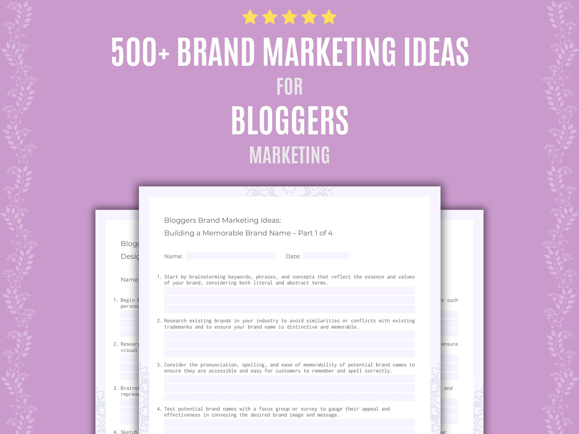 Bloggers Brand Marketing Ideas Worksheets