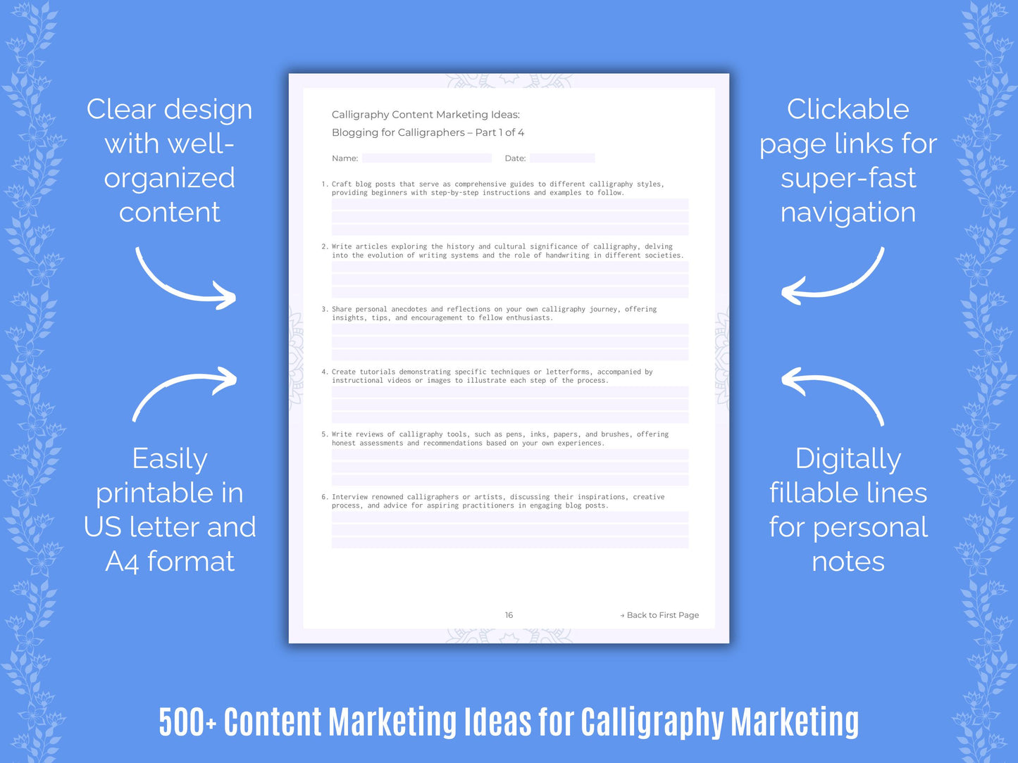 Calligraphy Marketing Worksheets