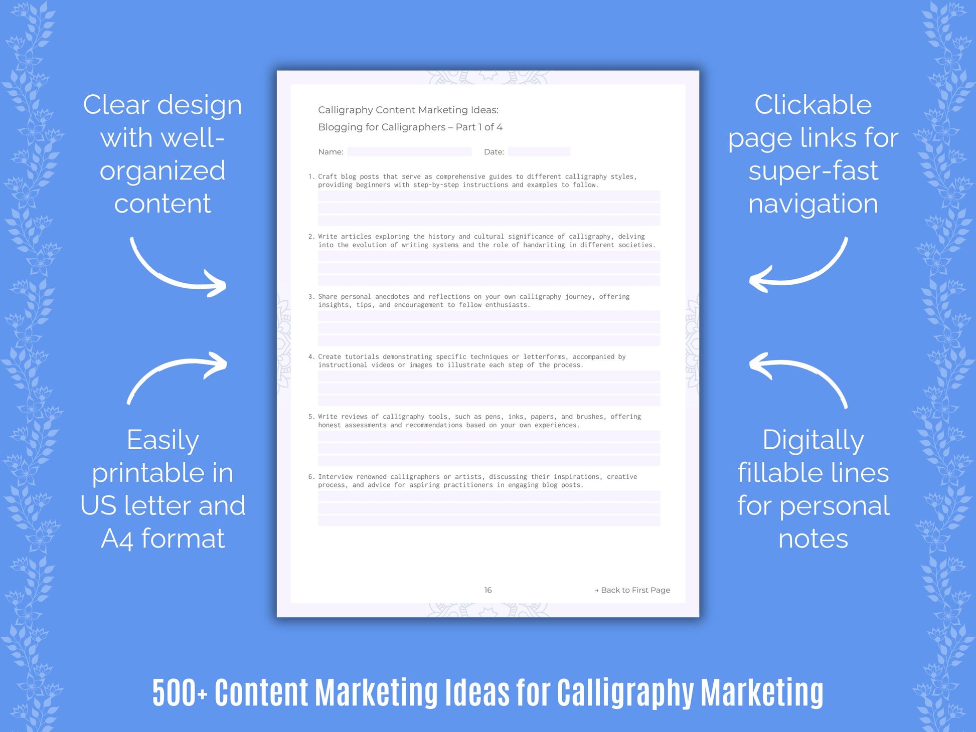 Calligraphy Marketing Worksheets