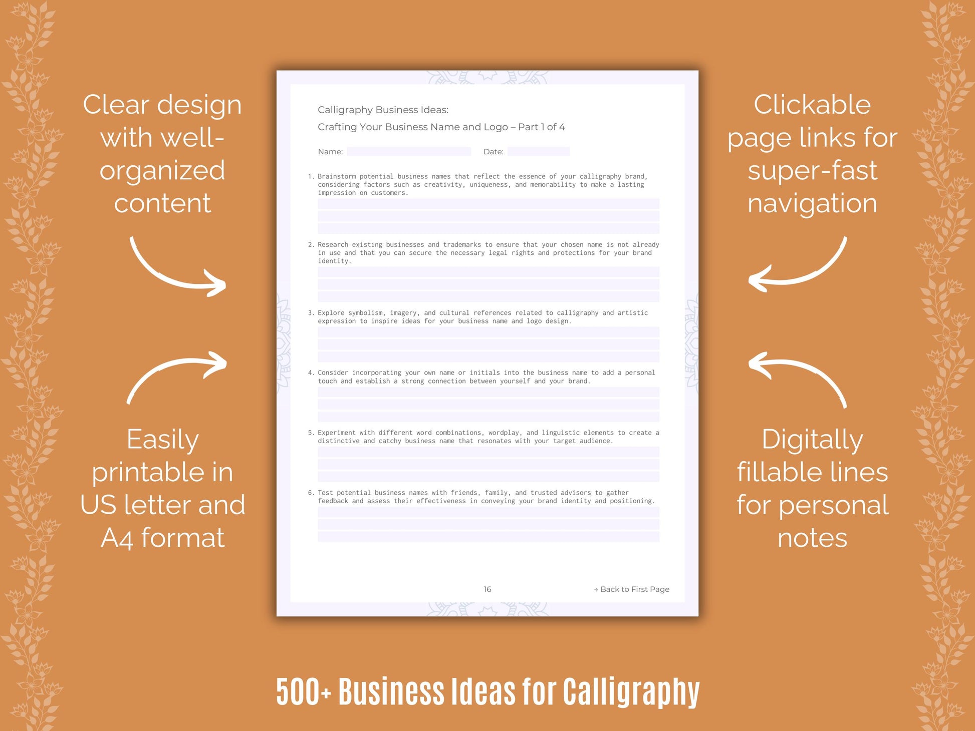 Calligraphy Business Ideas Worksheets