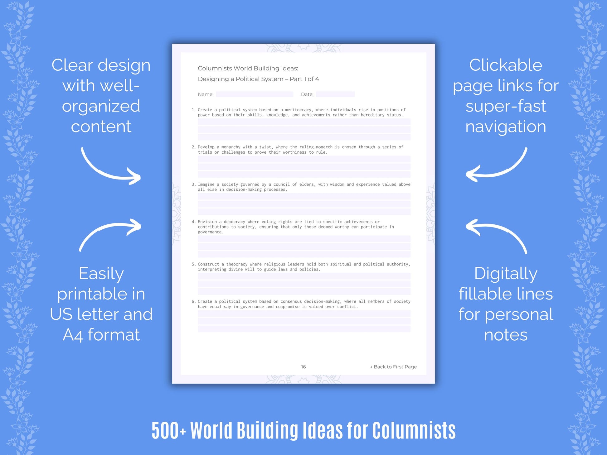 Columnists World Building Ideas Workbook