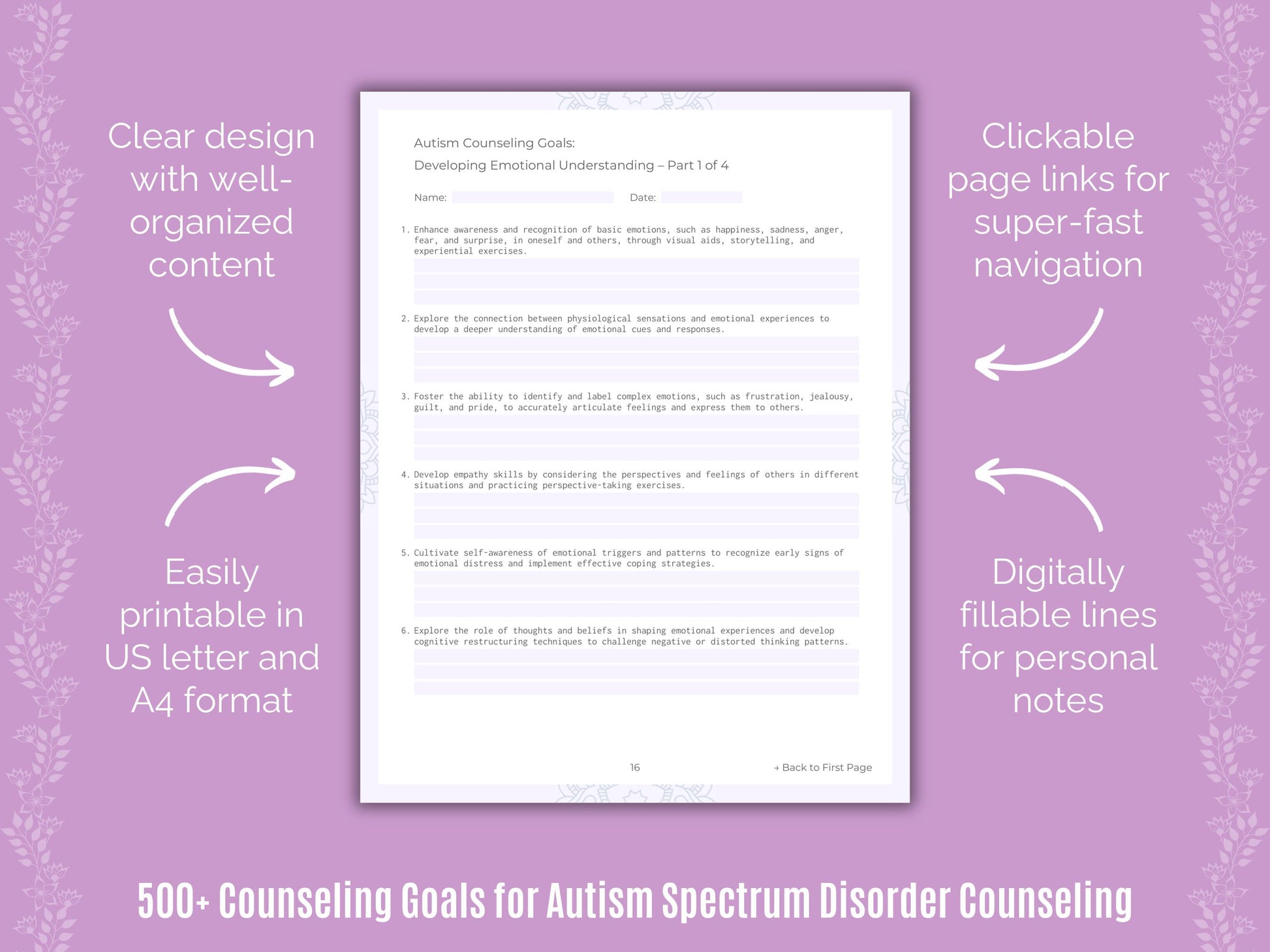 Autism Spectrum Disorder Counseling Goals Resource