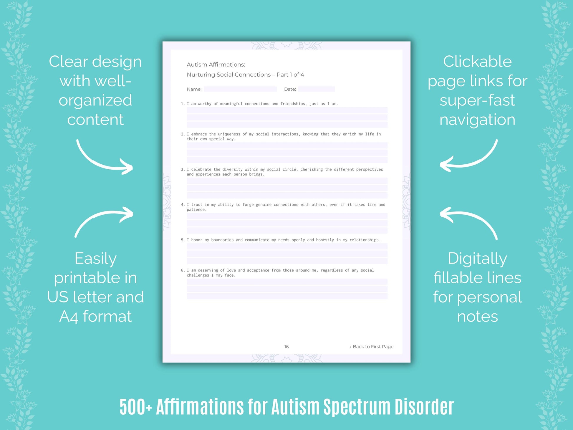 Autism Spectrum Disorder Affirmations Workbook