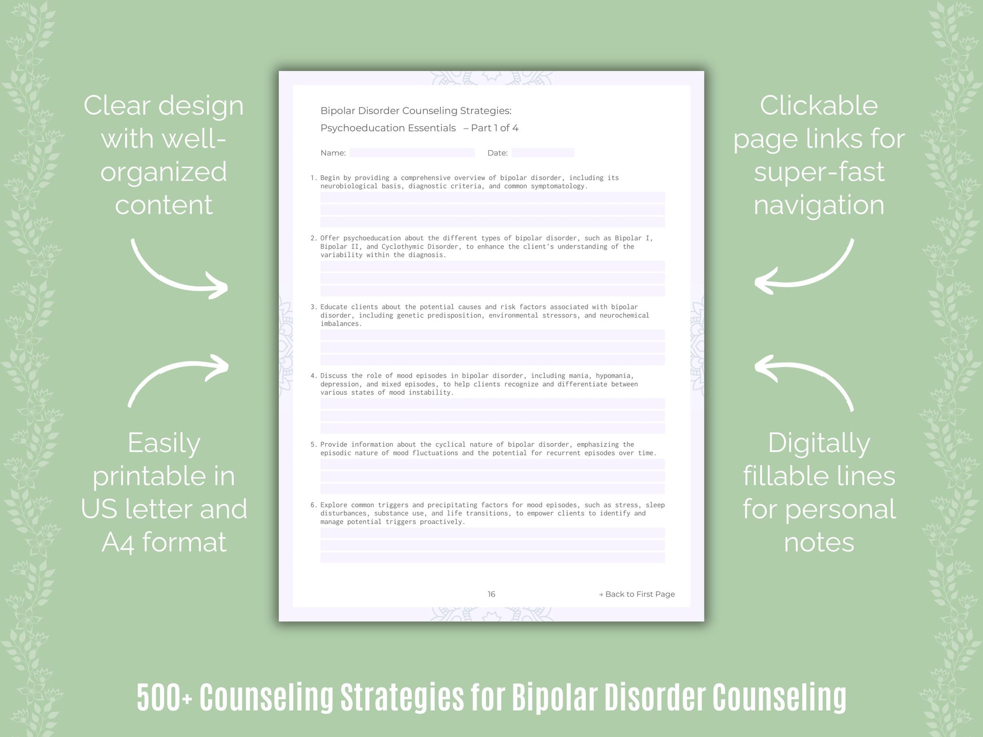 Bipolar Disorder Counseling Strategies Workbook