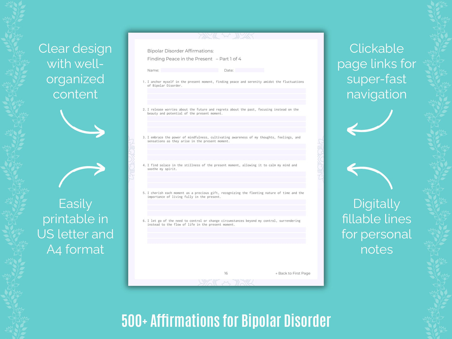 Bipolar Disorder Affirmations Workbook