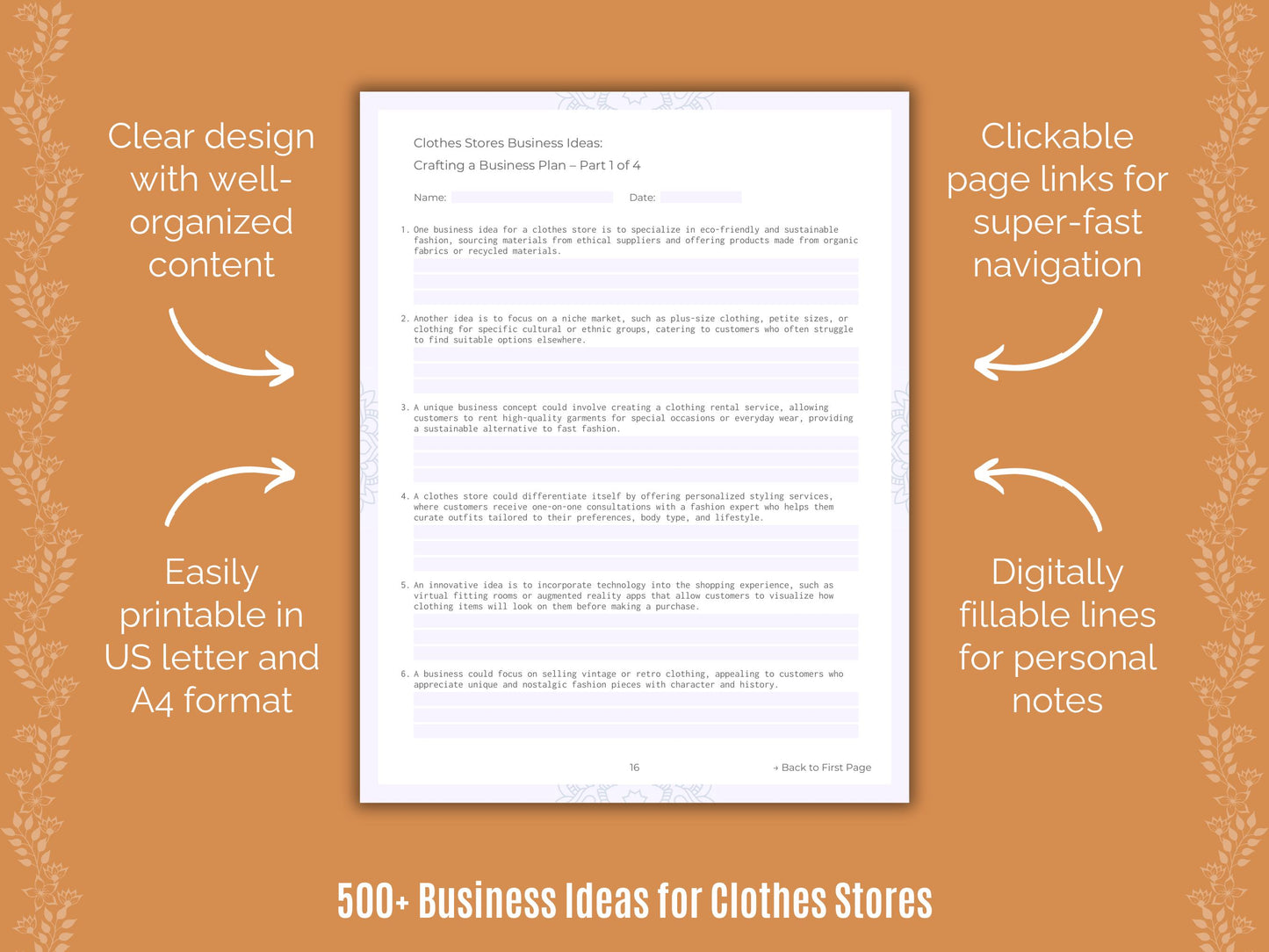 Clothes Stores Business Ideas Worksheets