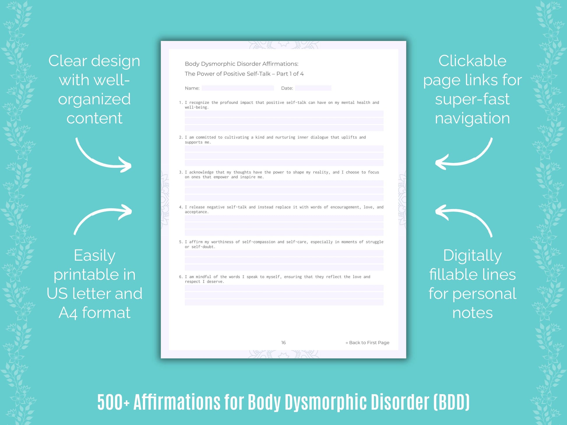 Body Dysmorphic Disorder (BDD) Mental Health Workbook
