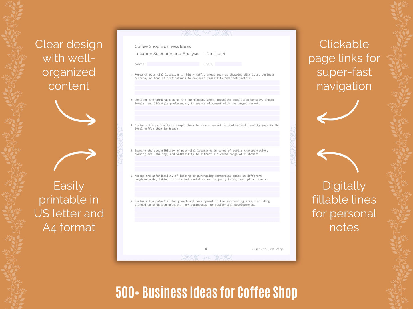 Coffee Shop Business Worksheets