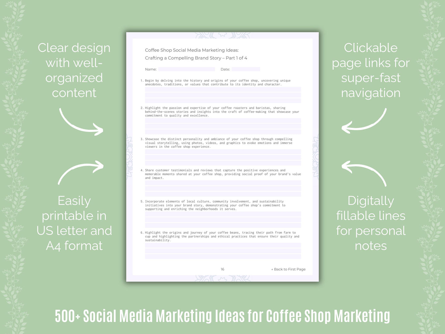Coffee Shop Marketing Worksheets
