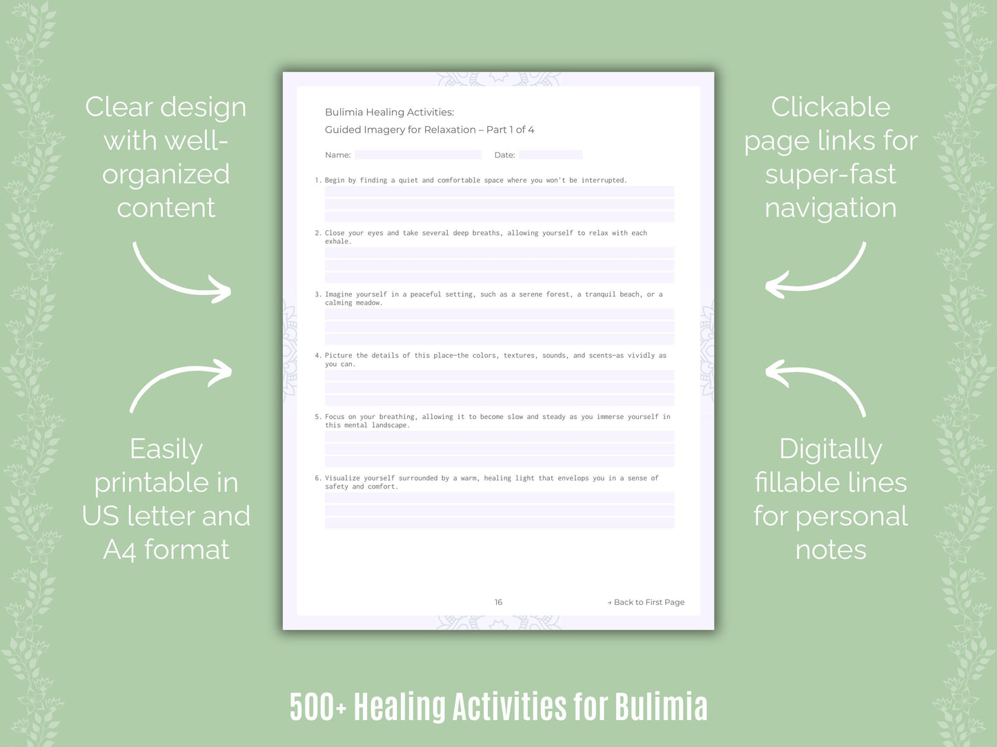 Bulimia Healing Activities Worksheets