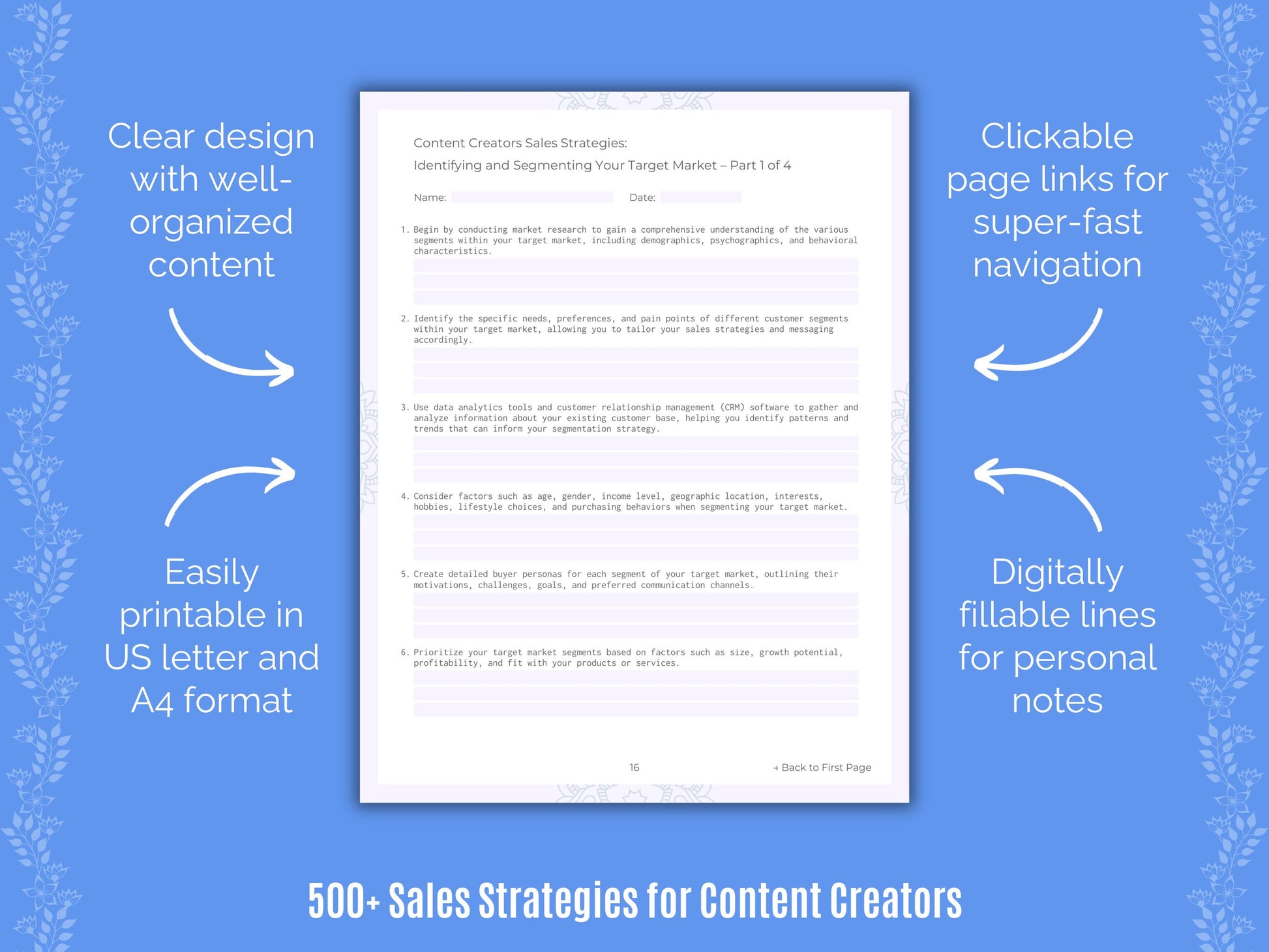 Content Creators Sales Strategies Worksheets
