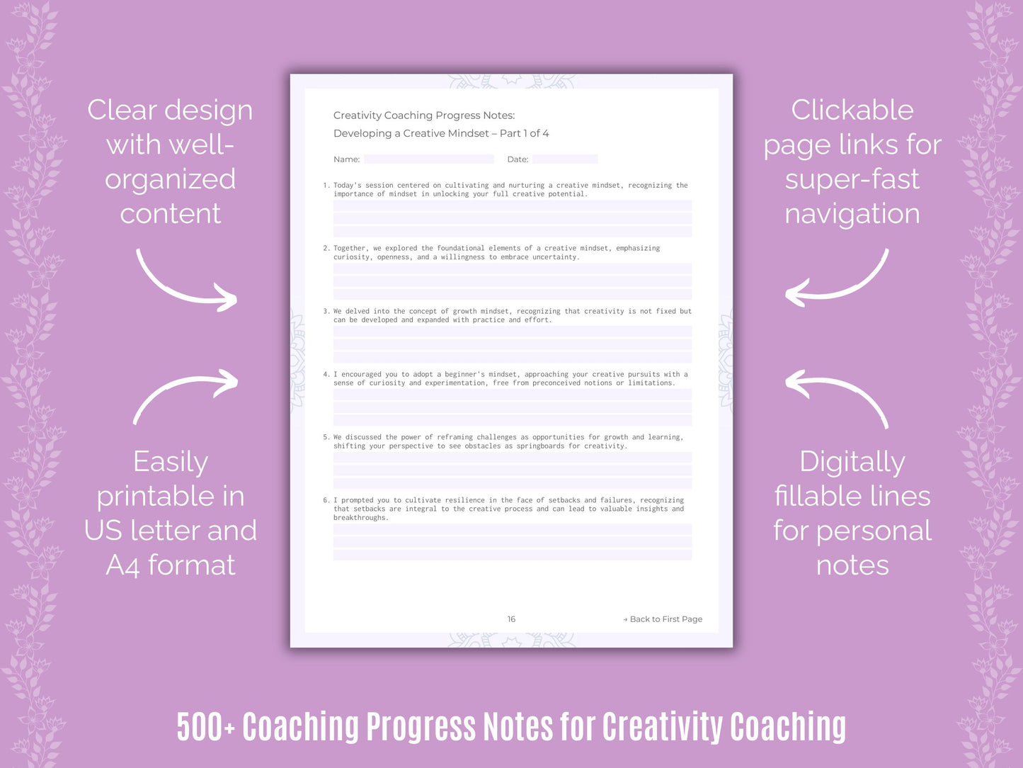 Creativity Coaching Progress Notes Workbook