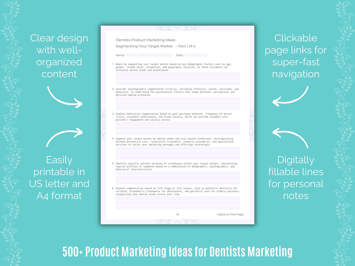 Dentists Product Marketing Ideas Worksheets