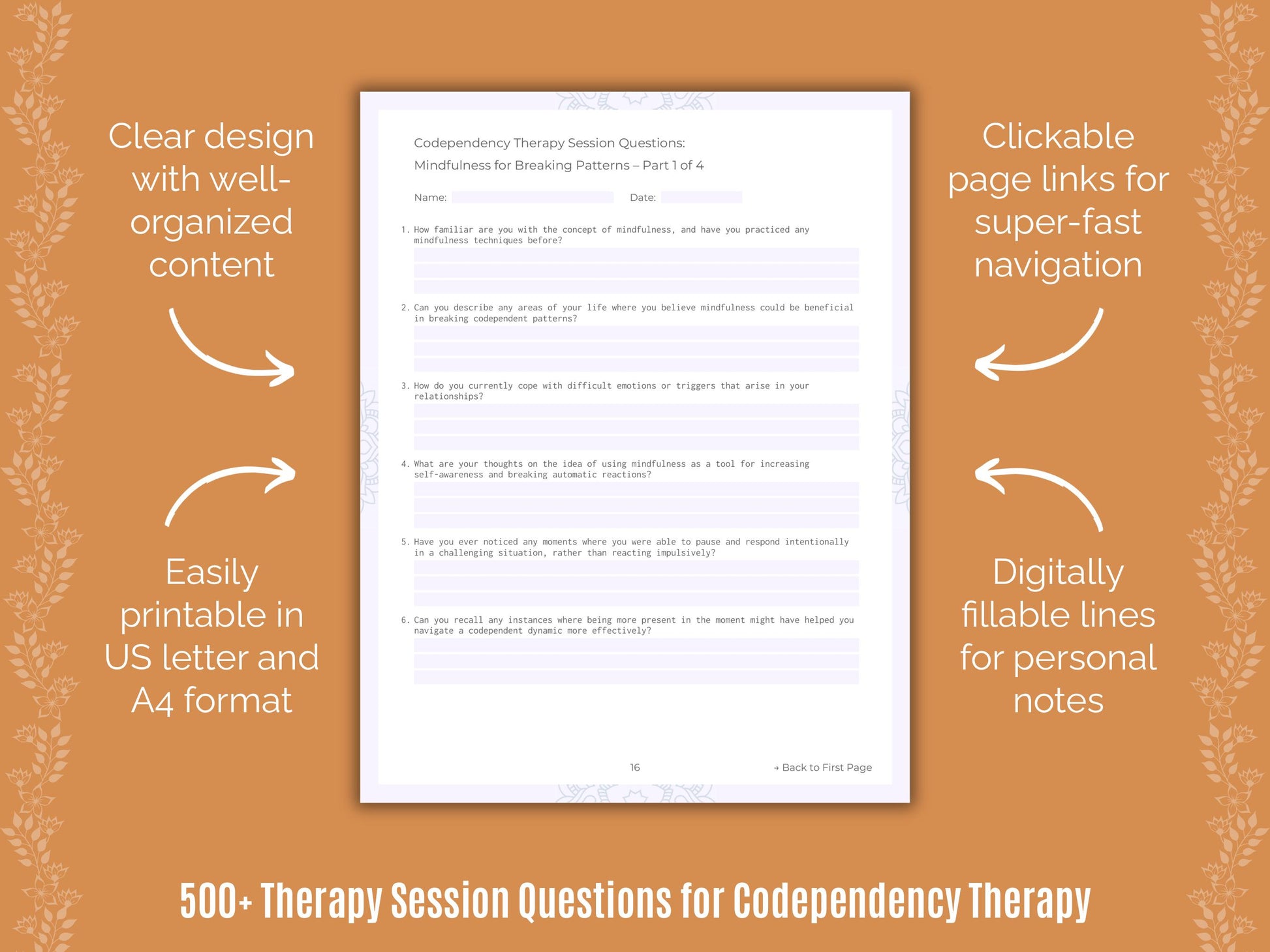Codependency Therapy Session Questions Worksheets