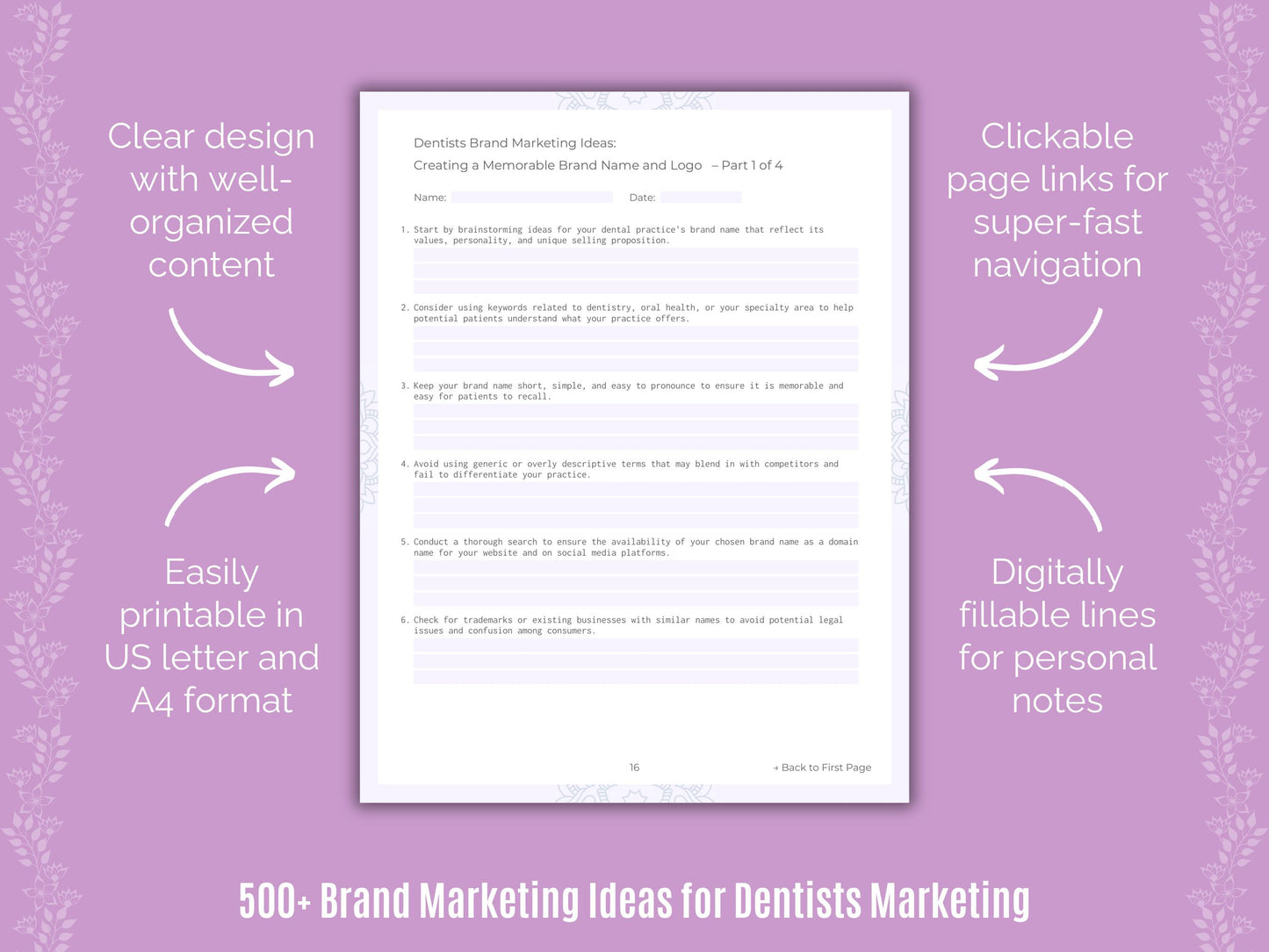 Dentists Brand Marketing Ideas Worksheets
