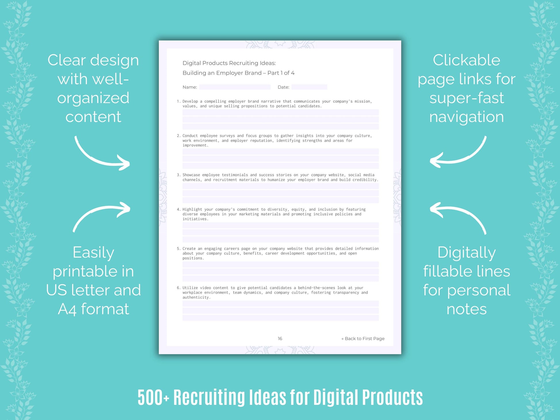 Digital Products Recruiting Ideas Workbook