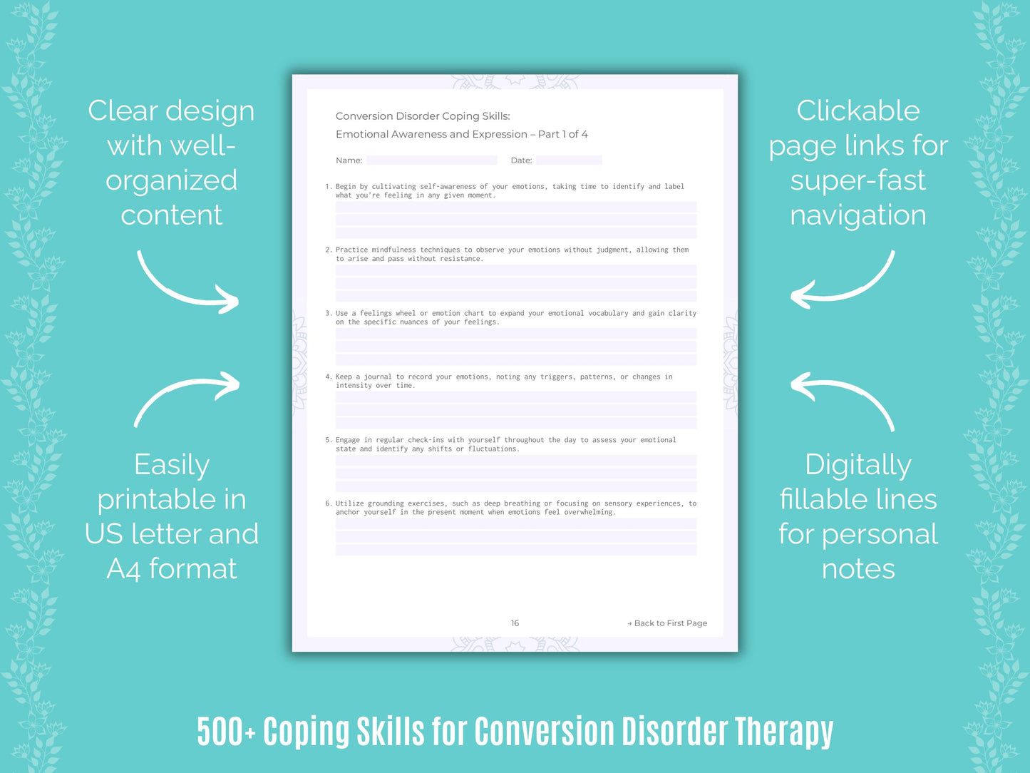 Conversion Disorder Coping Skills Worksheets