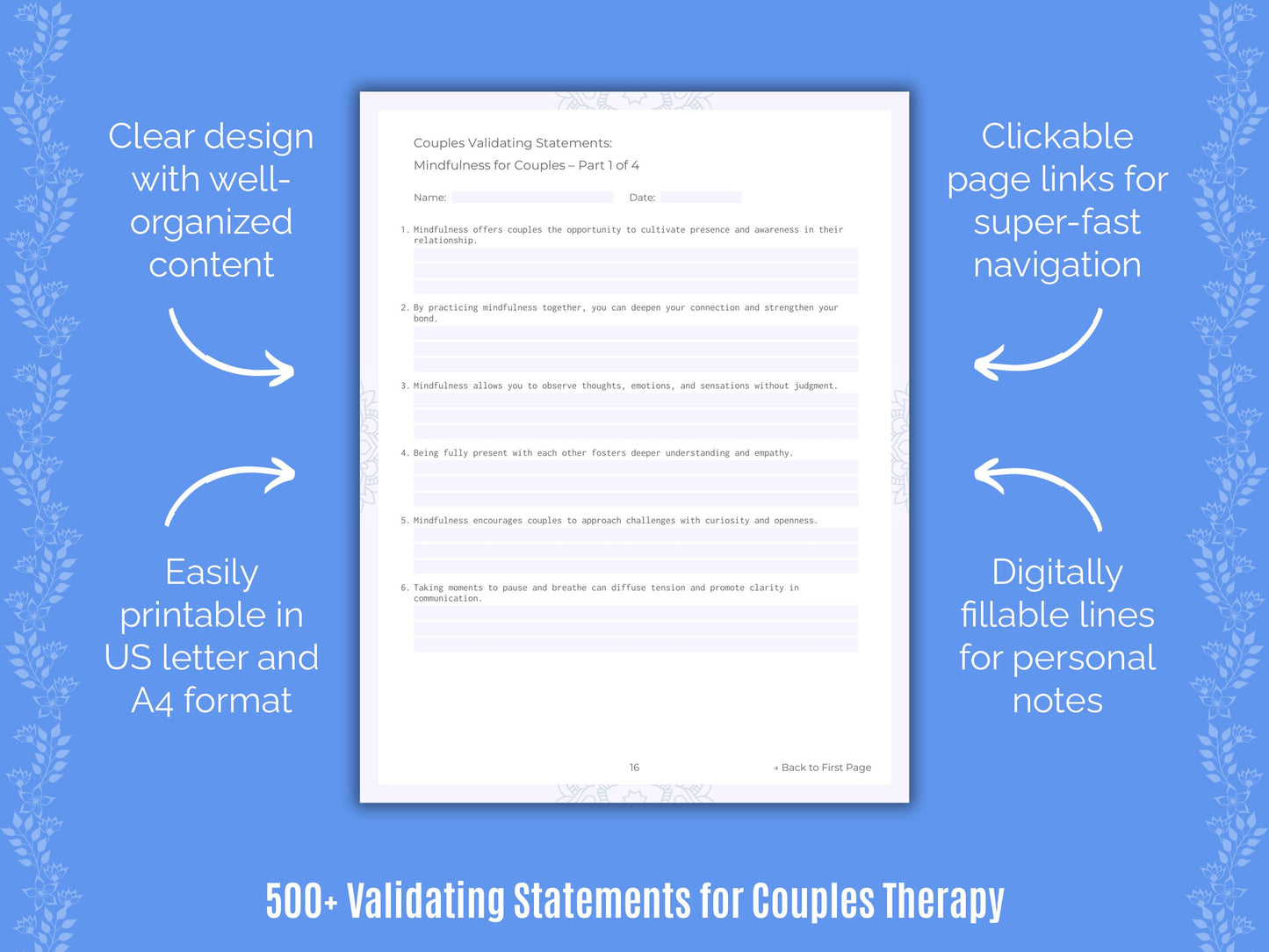 Couples Validating Therapy Statements Workbook