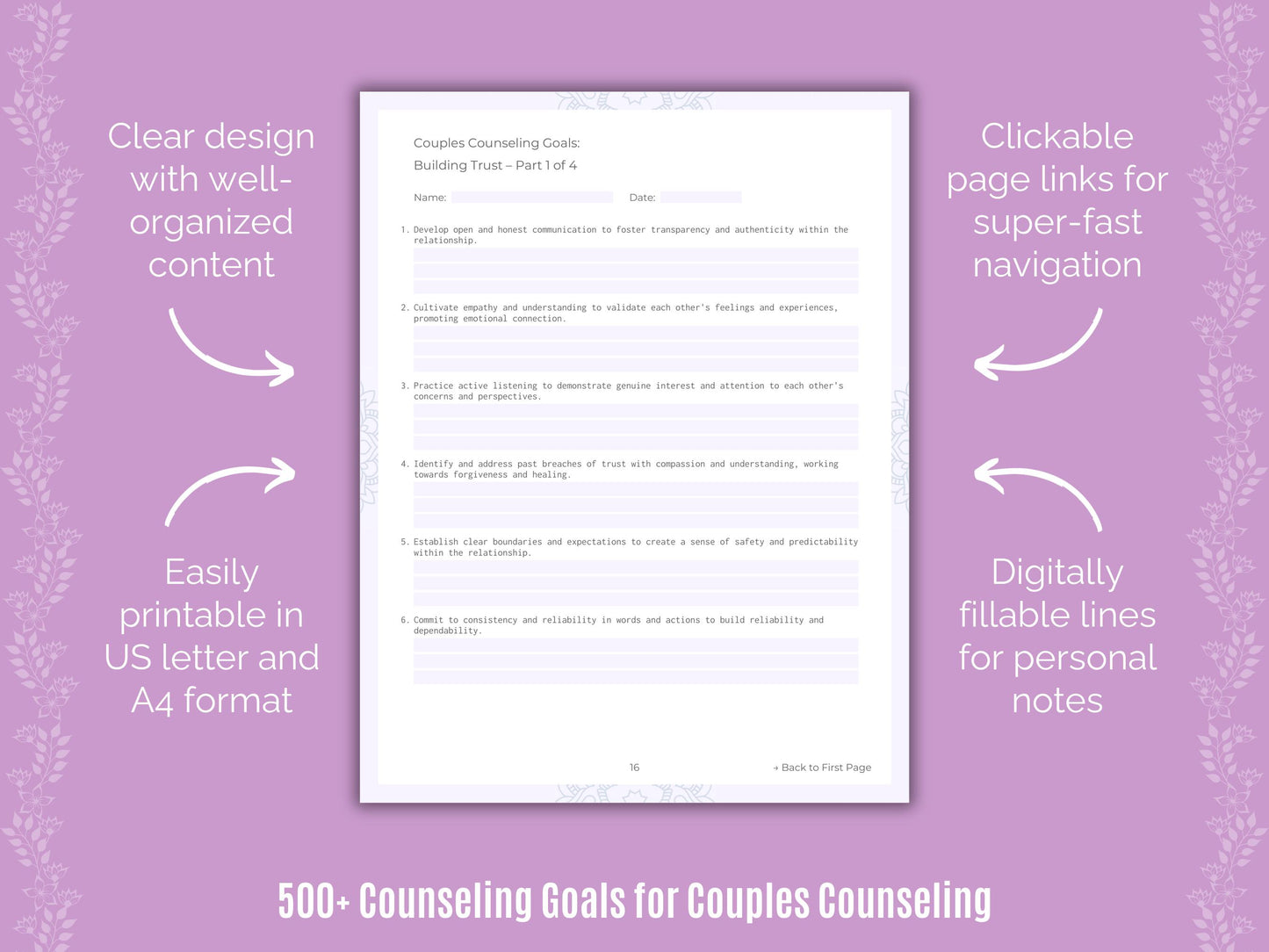 Couples Counseling Goals Workbook