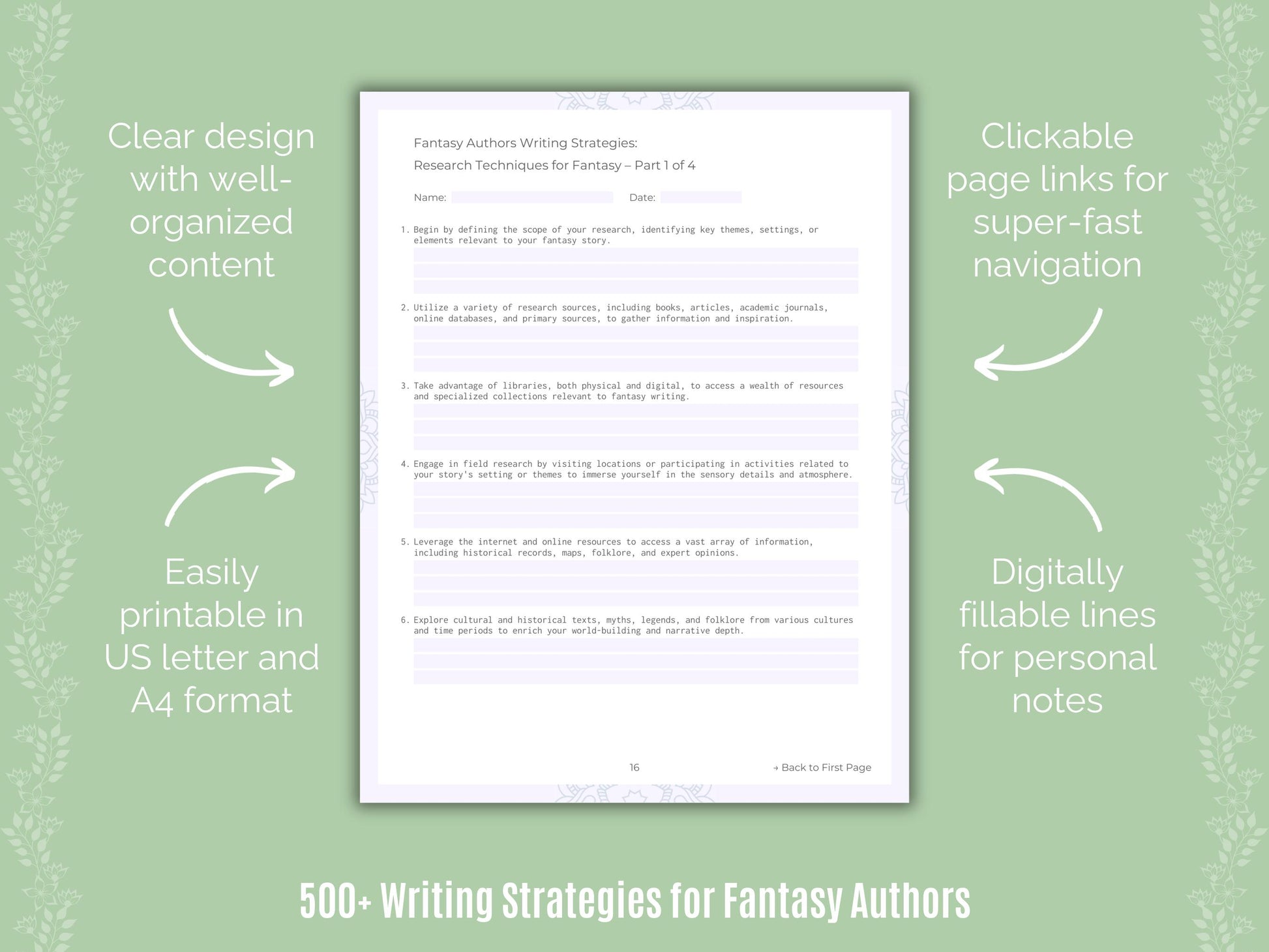 Fantasy Authors Writing Strategies Worksheets