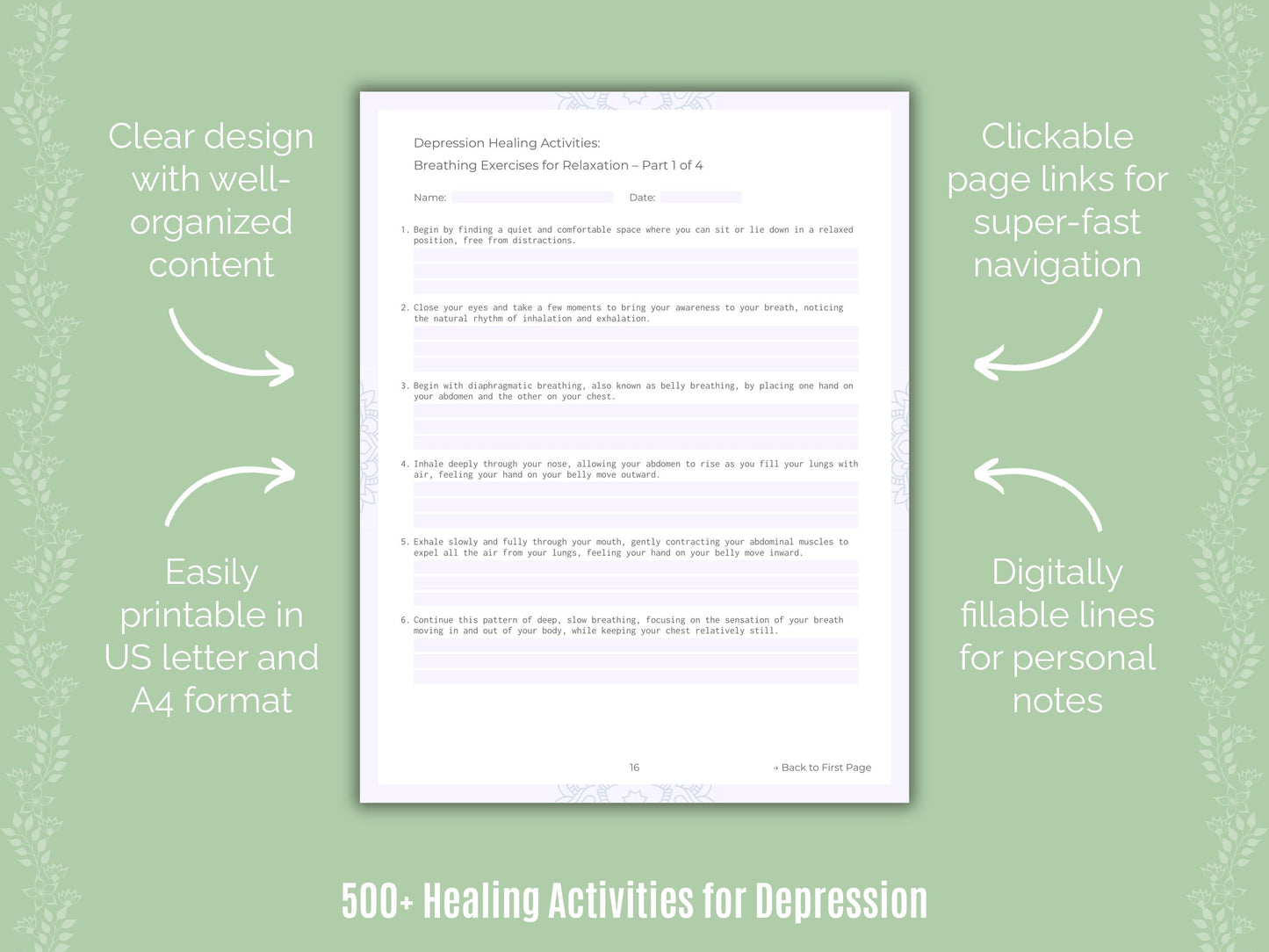 Depression Healing Activities Worksheets