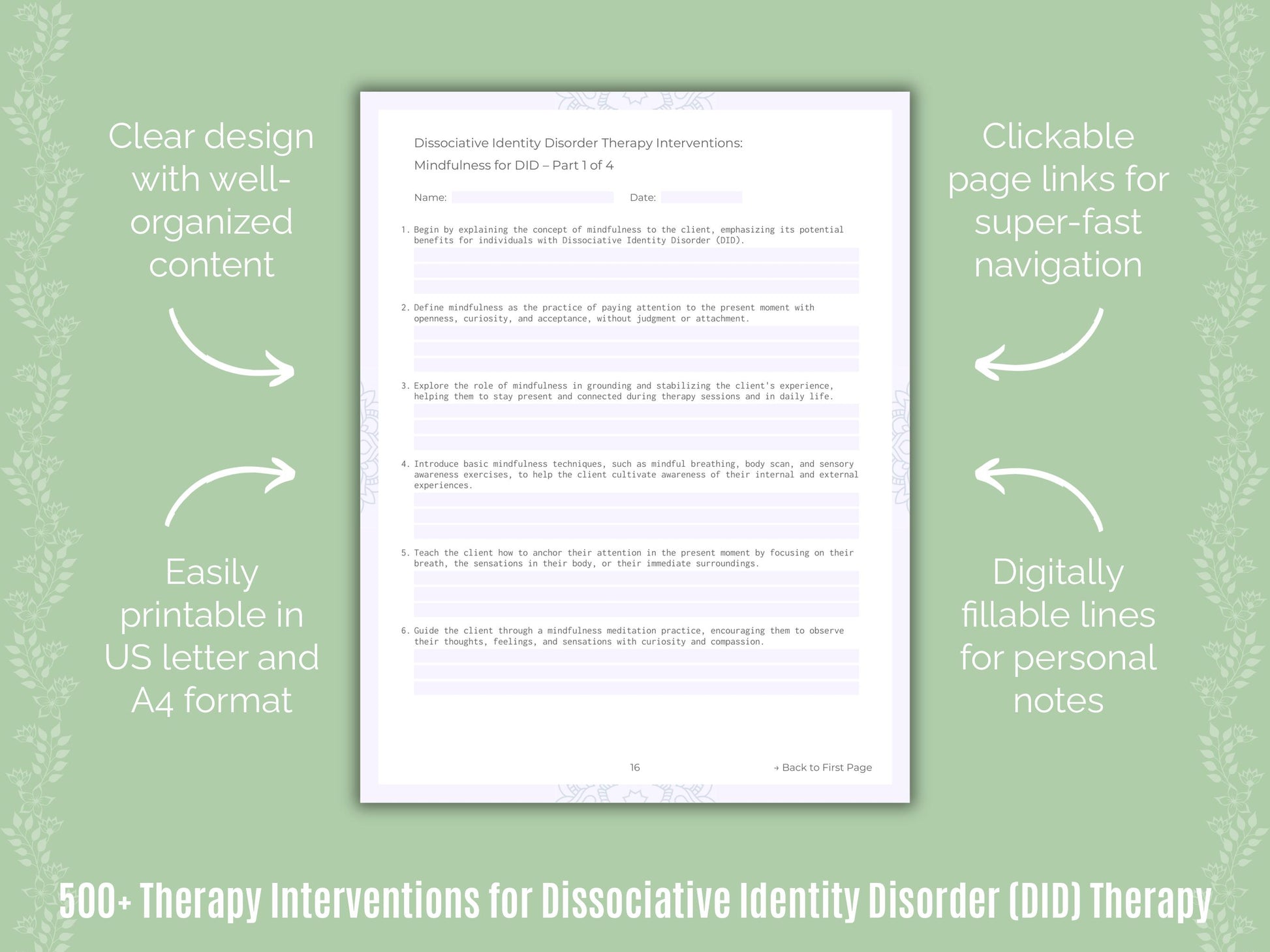 Dissociative Identity Disorder (DID) Therapy Interventions Workbook