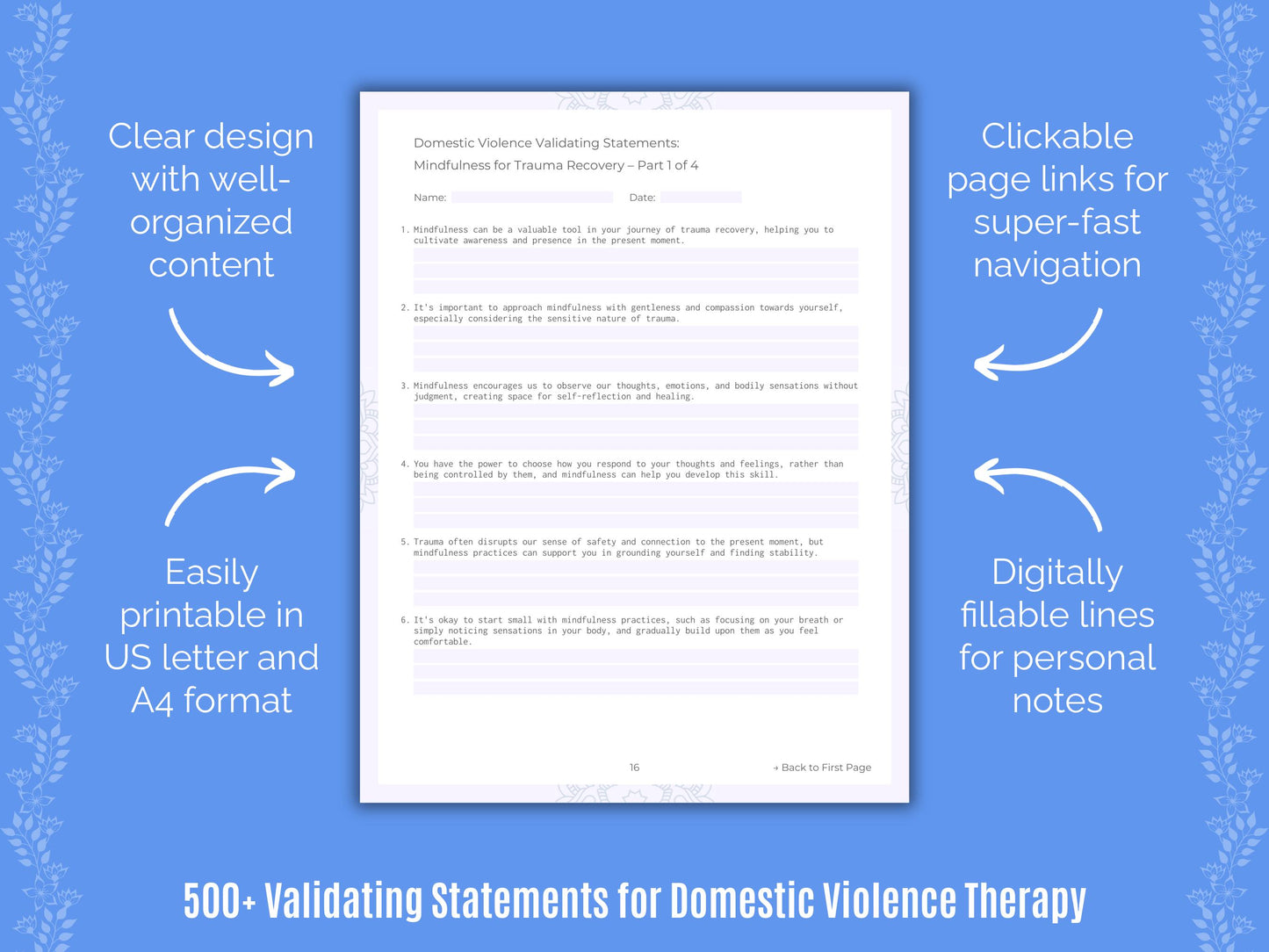 Domestic Violence Validating Therapy Statements Worksheets