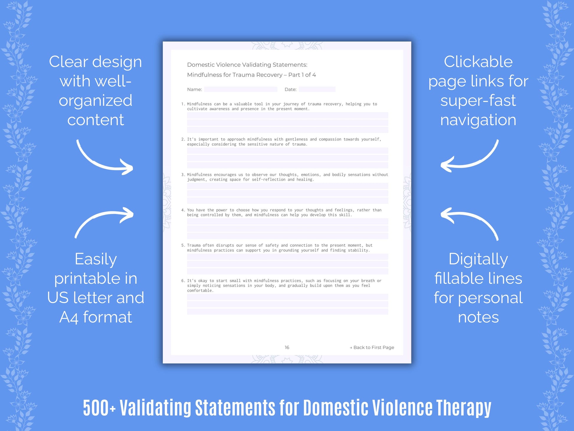 Domestic Violence Validating Therapy Statements Worksheets