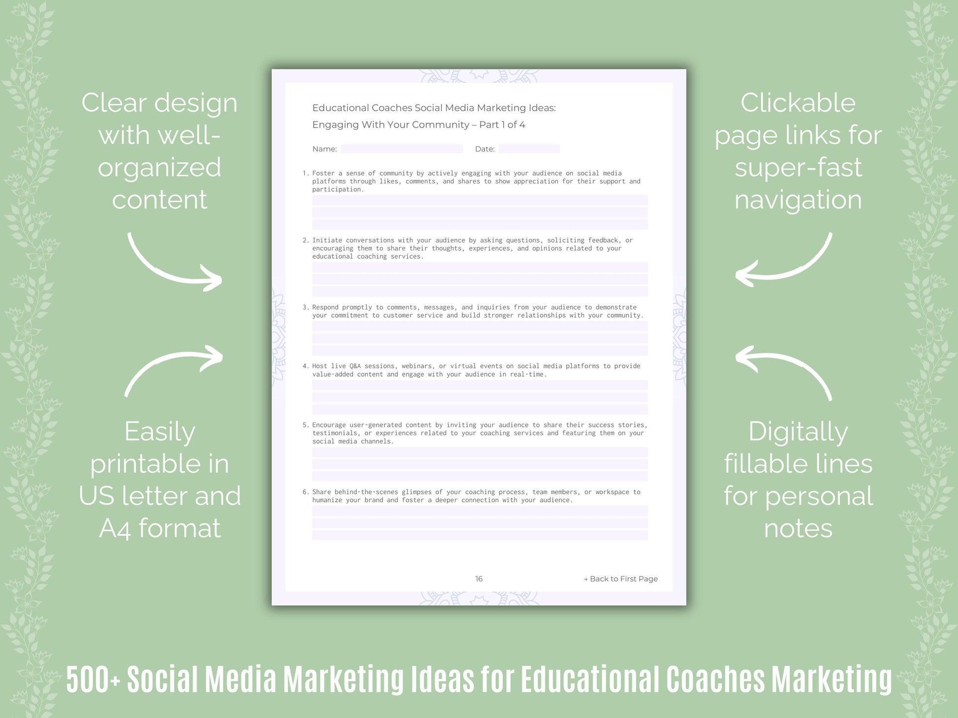 Educational Coaches Social Media Marketing Ideas Worksheets
