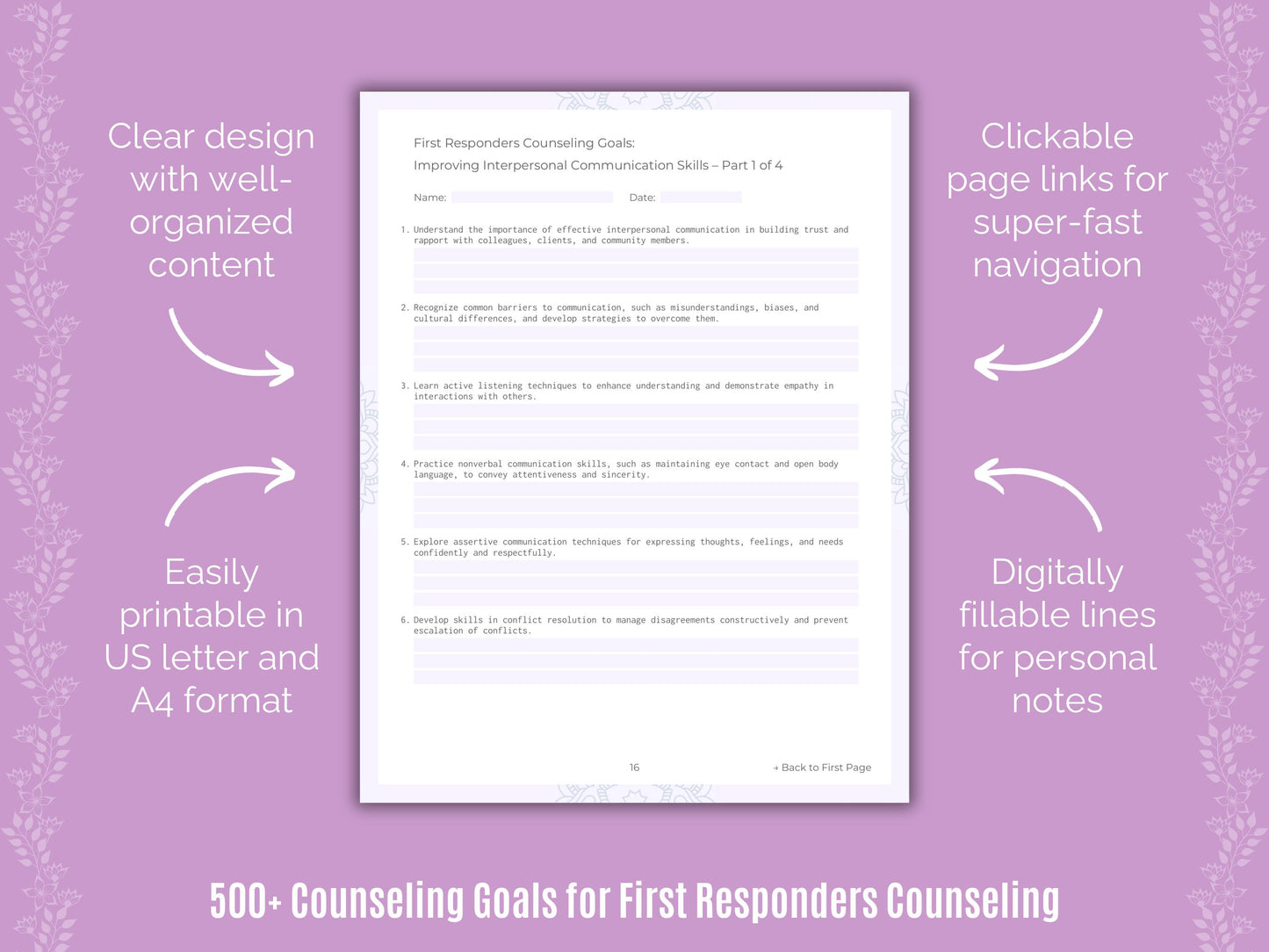 First Responders Counseling Goals Workbook
