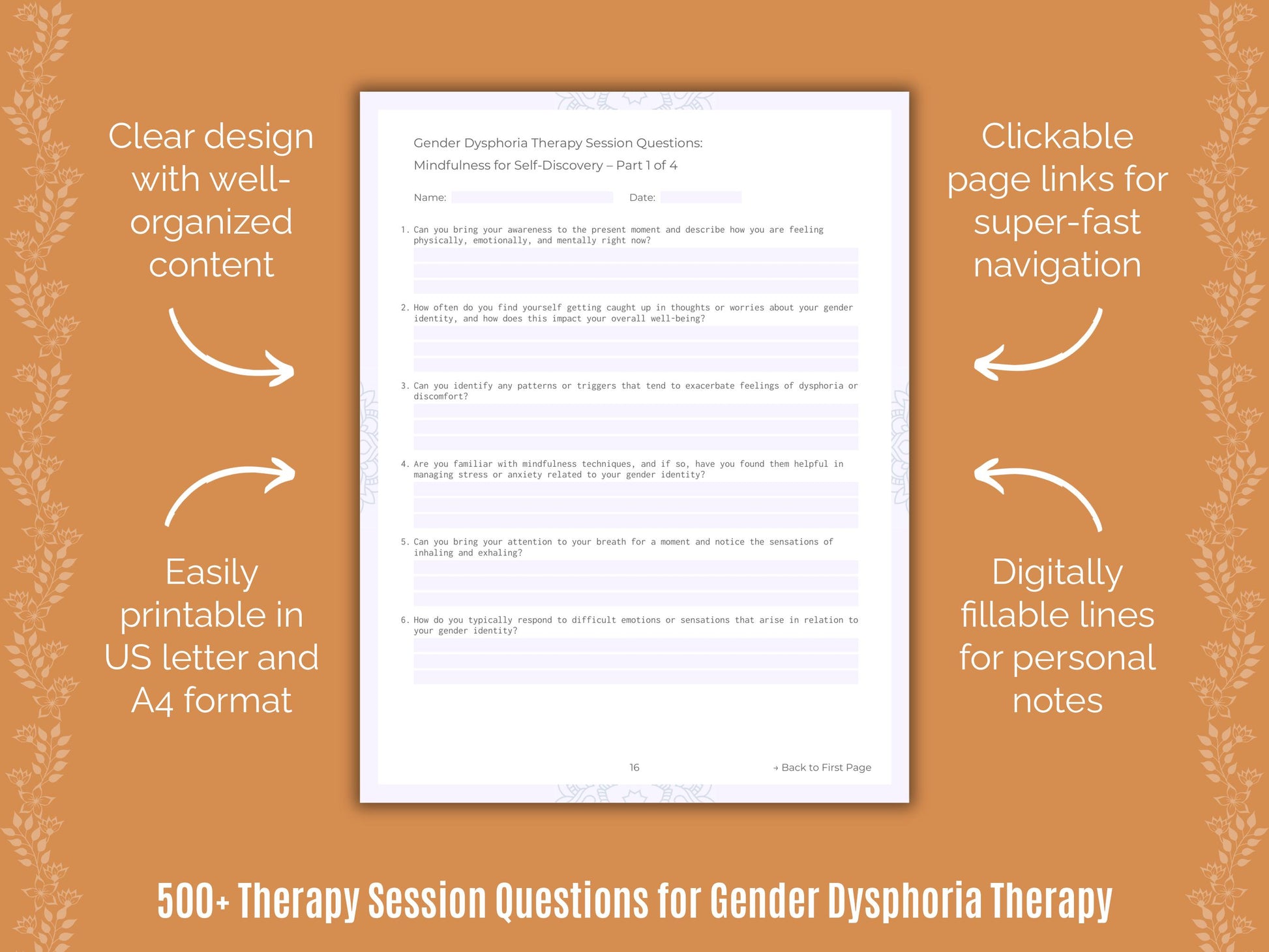 Gender Dysphoria Therapy Session Questions Resource