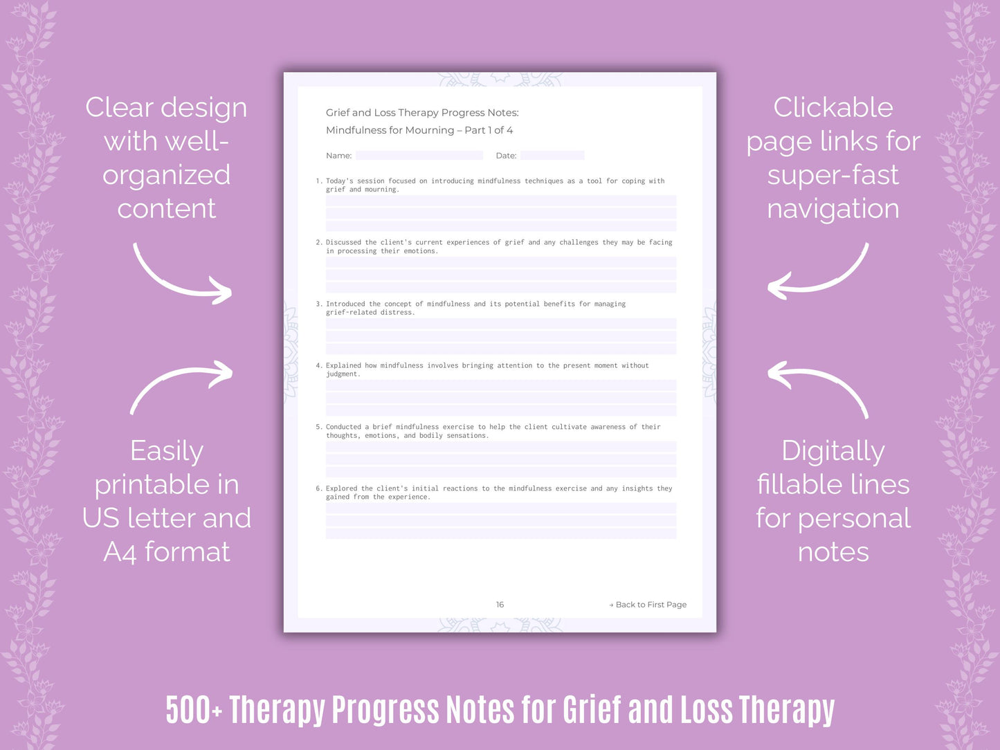 Grief and Loss Therapy Progress Notes Workbook
