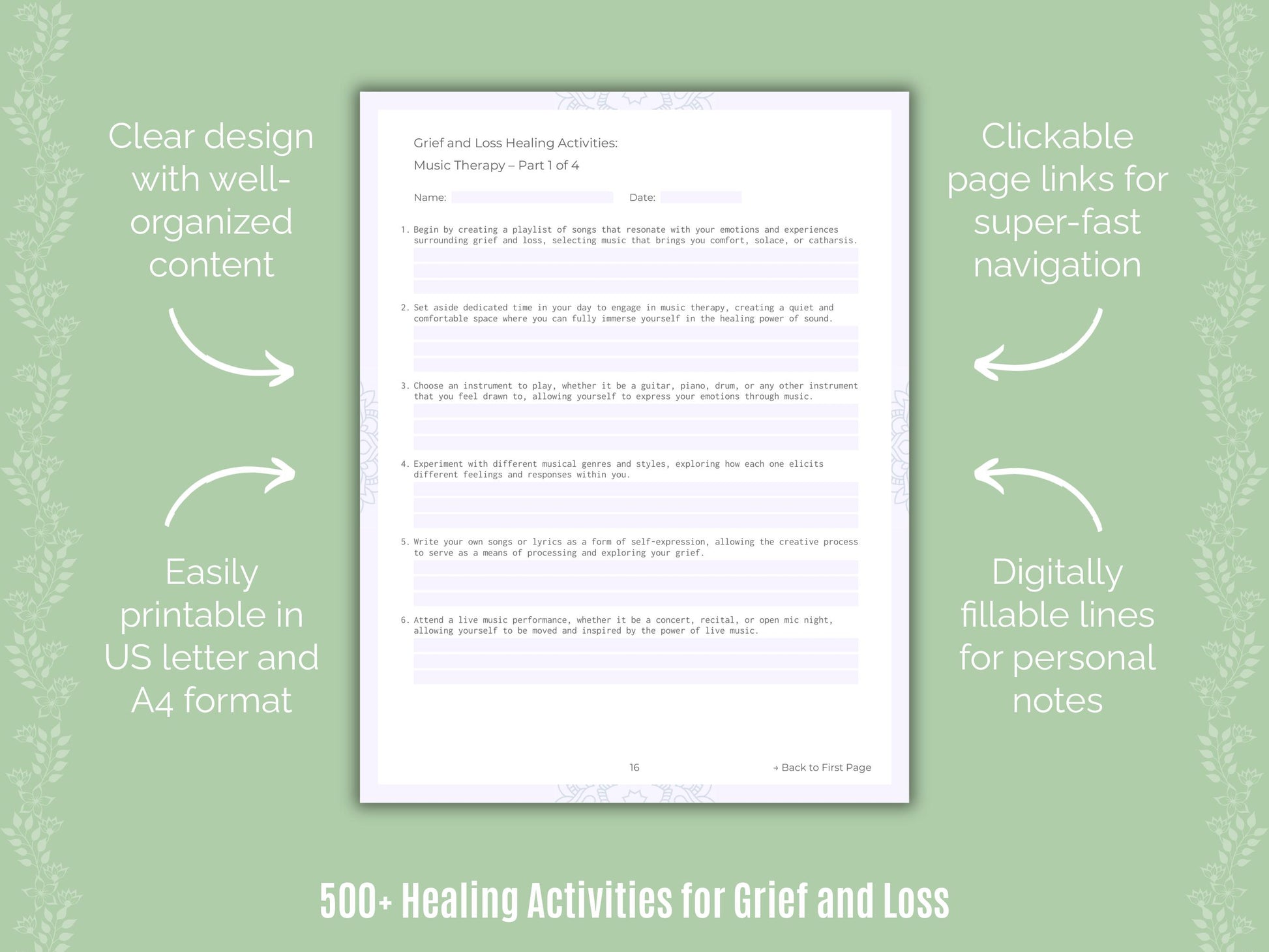 Grief and Loss Mental Health Workbook