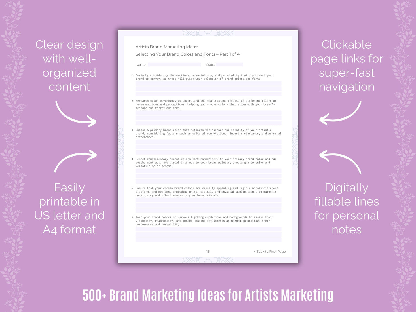 Artists Brand Marketing Ideas Workbook