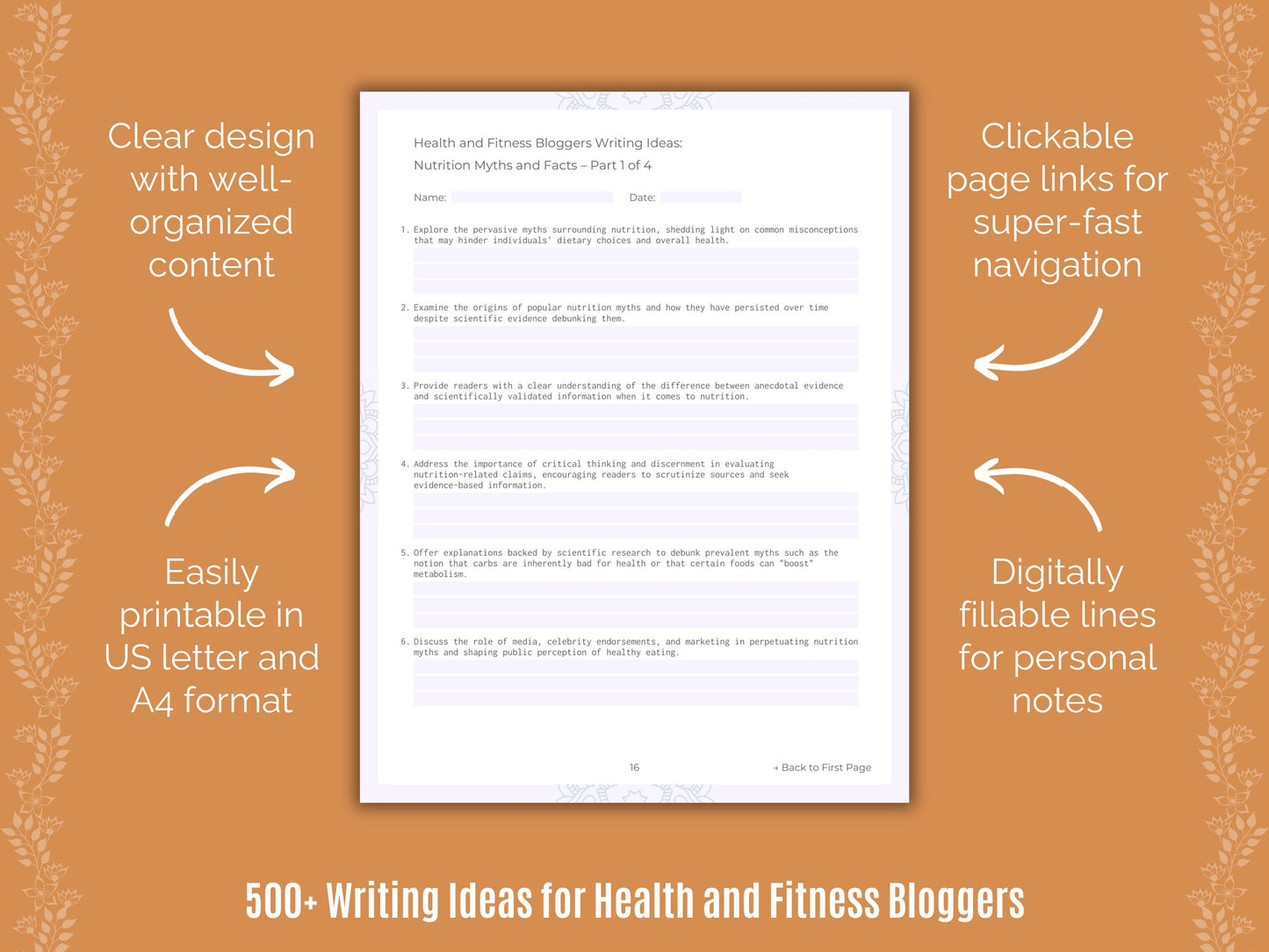 Health and Fitness Bloggers Writing Ideas Worksheets