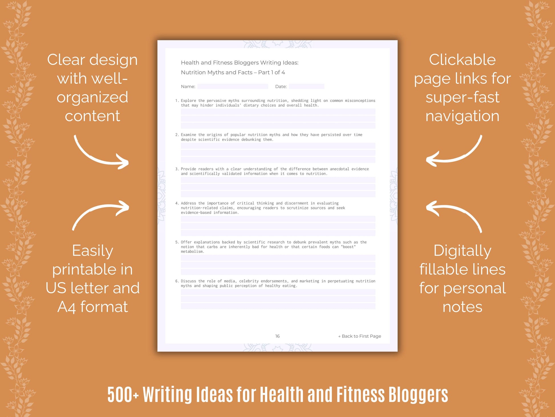 Health and Fitness Bloggers Writing Ideas Worksheets