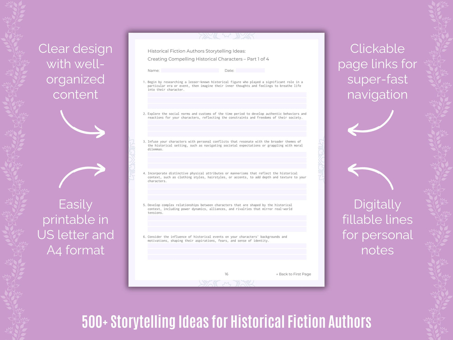 Historical Fiction Authors Writing Worksheets