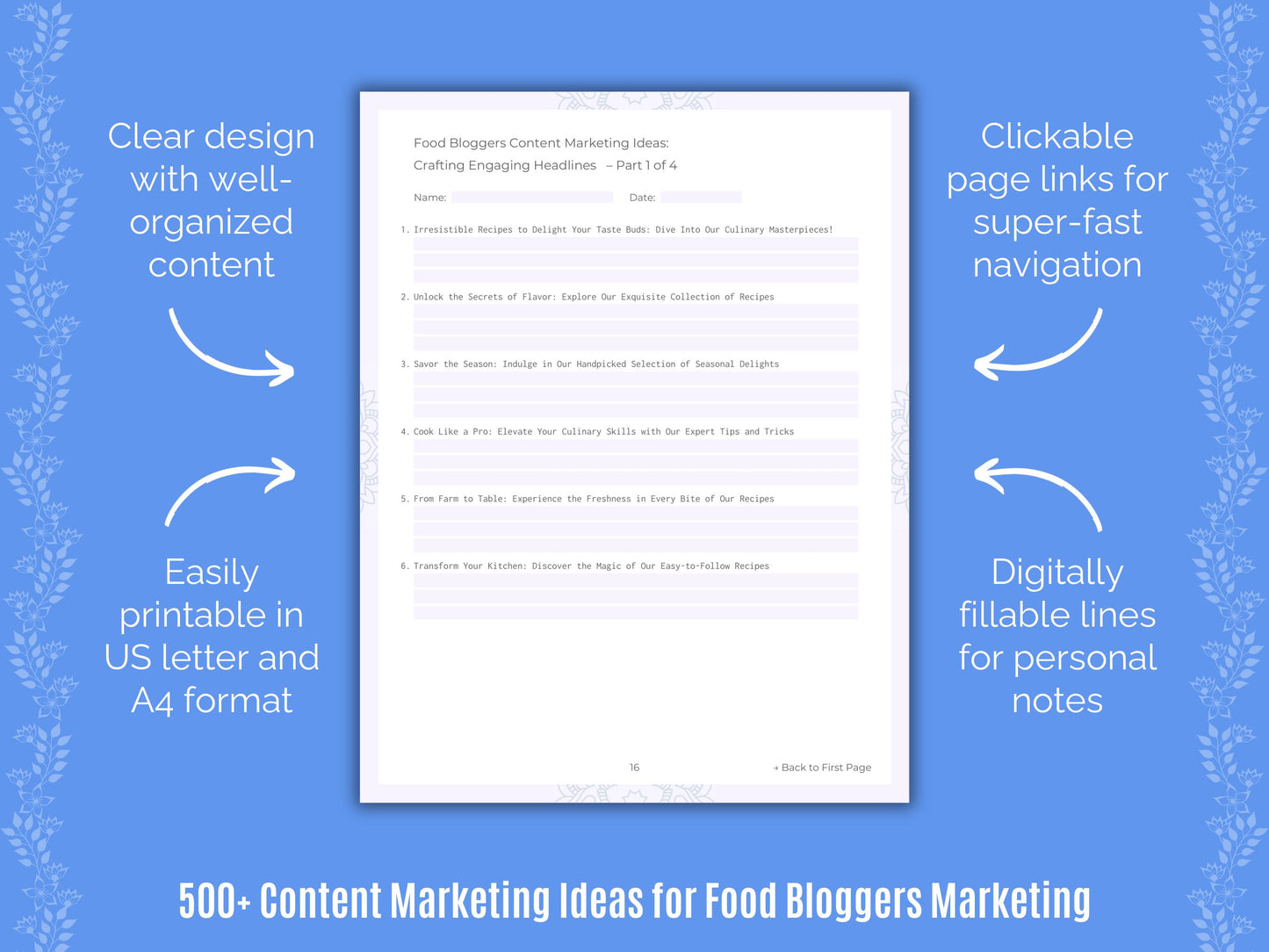 Food Bloggers Marketing Worksheets
