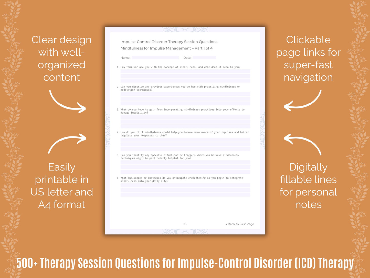 Impulse-Control Disorder (ICD) Therapy Session Questions Resource