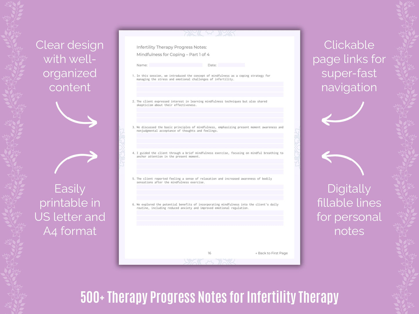 Infertility Therapy Progress Notes Workbook