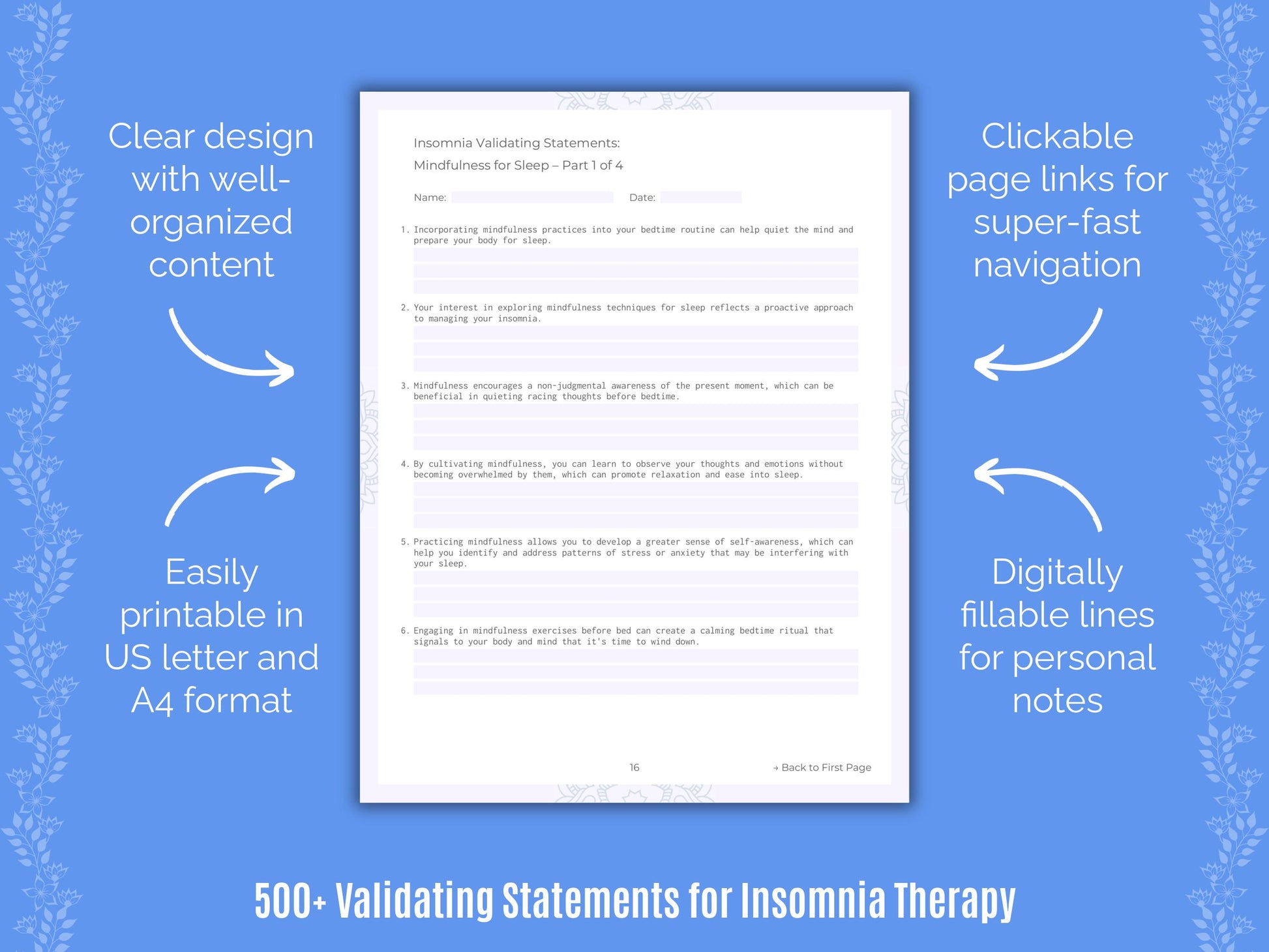 Insomnia Validating Therapy Statements Resource